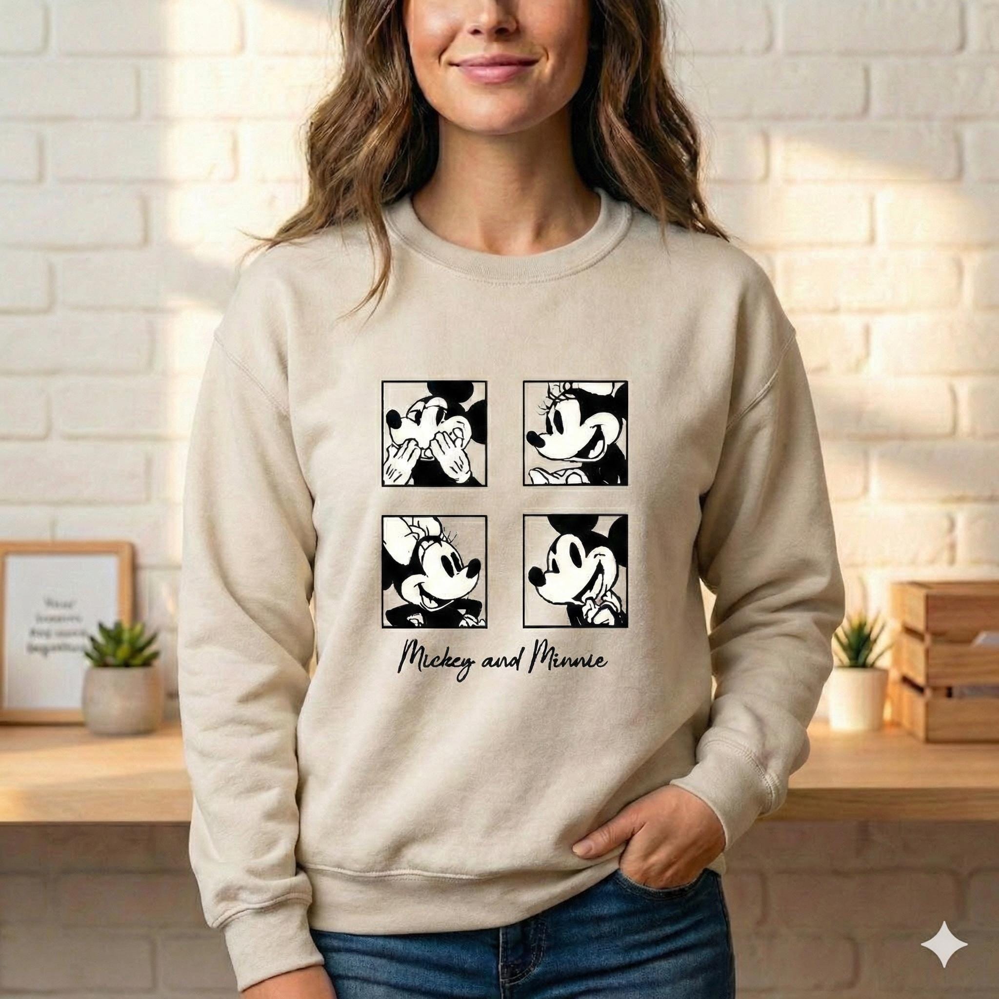 Vintage Cartoon Couple Graphic Sweatshirt Unisex Cotton Blend