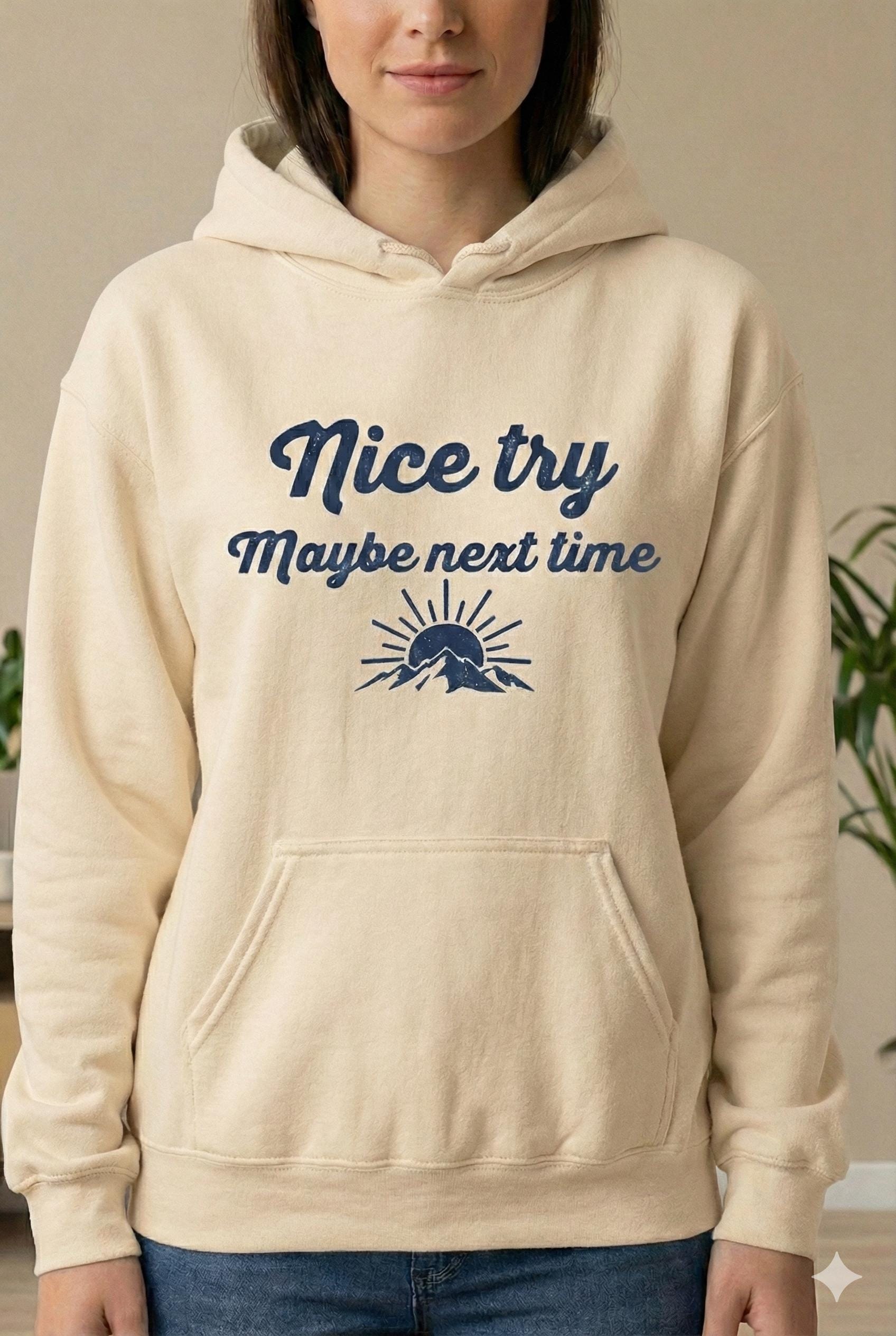 Funny Sarcastic Hoodie – Retro Mountain Graphic, Unisex Adult Fit