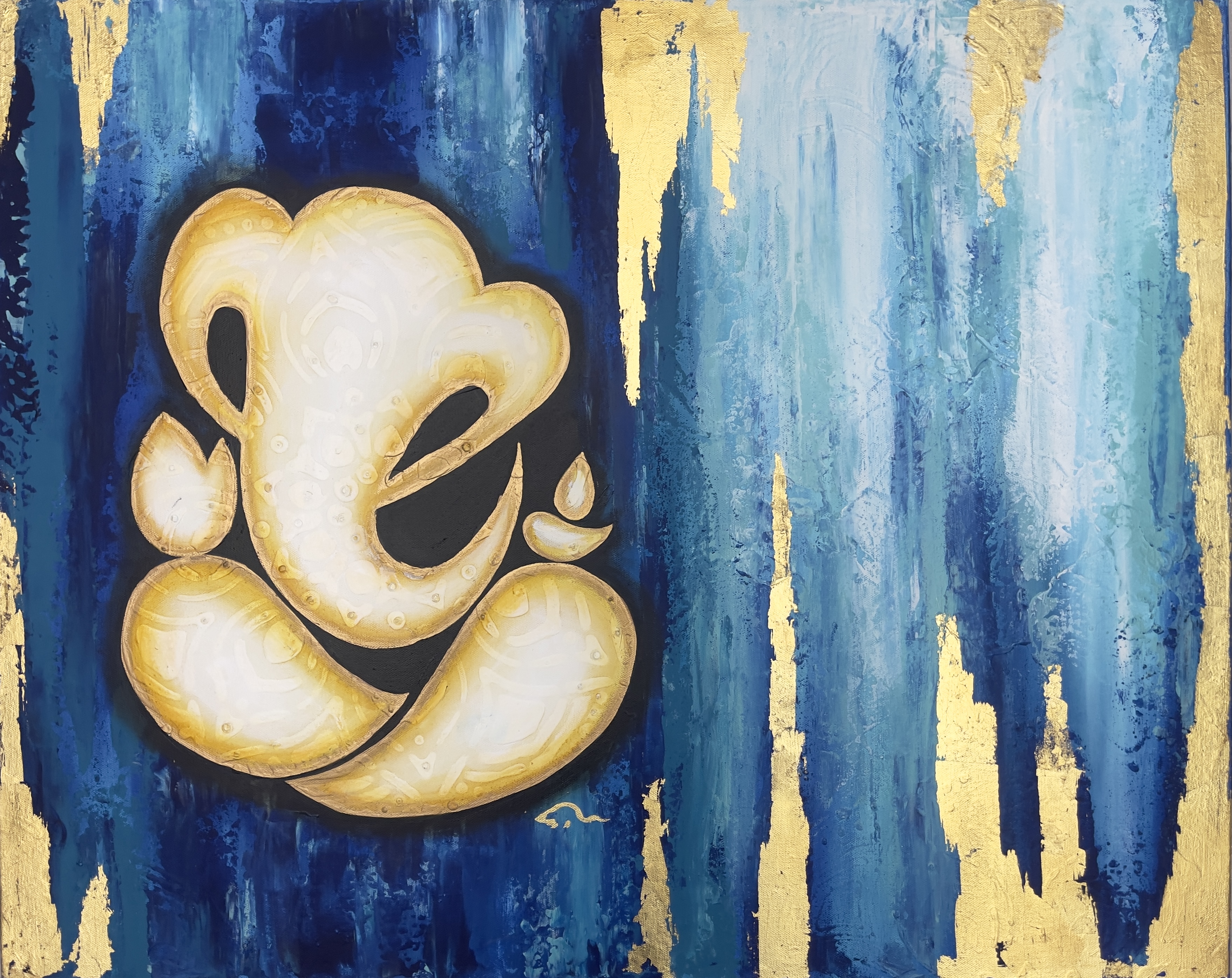 Azure Gold Leaf Ganesha | Modern Vastu Art for Wealth Flow