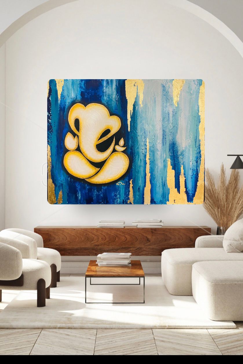 Azure Gold Leaf Ganesha | Modern Vastu Art for Wealth Flow