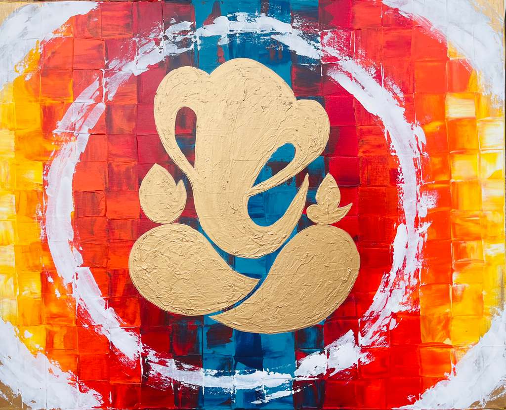 Radiant Gold Ganesha Abstract Vastu Painting | Warmth & Wisdom