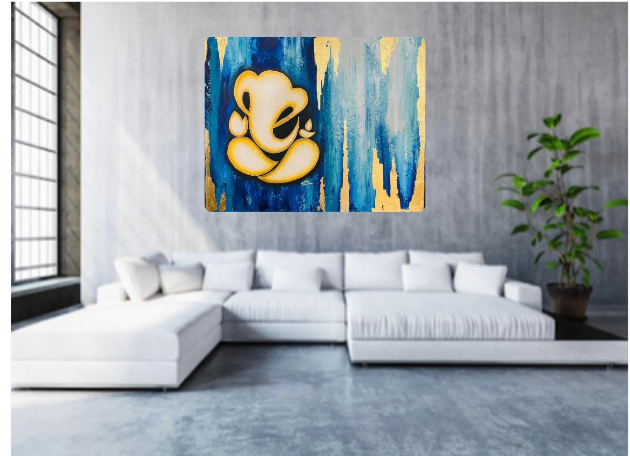 Azure Gold Leaf Ganesha | Modern Vastu Art for Wealth Flow