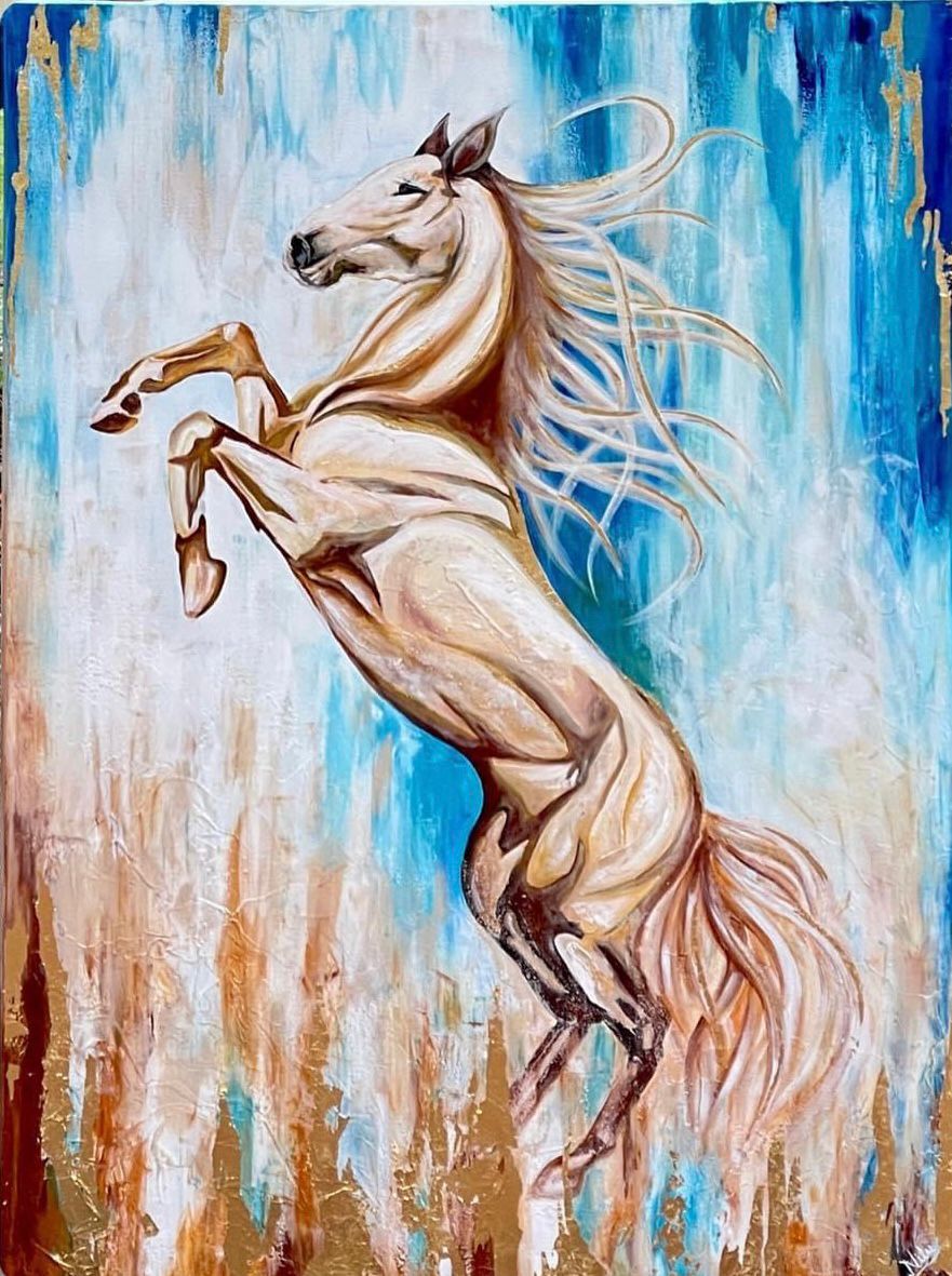 The Rising Stallion | Vastu White Horse Painting for Power & Victory