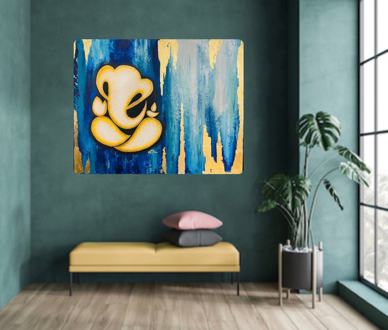 Azure Gold Leaf Ganesha | Modern Vastu Art for Wealth Flow
