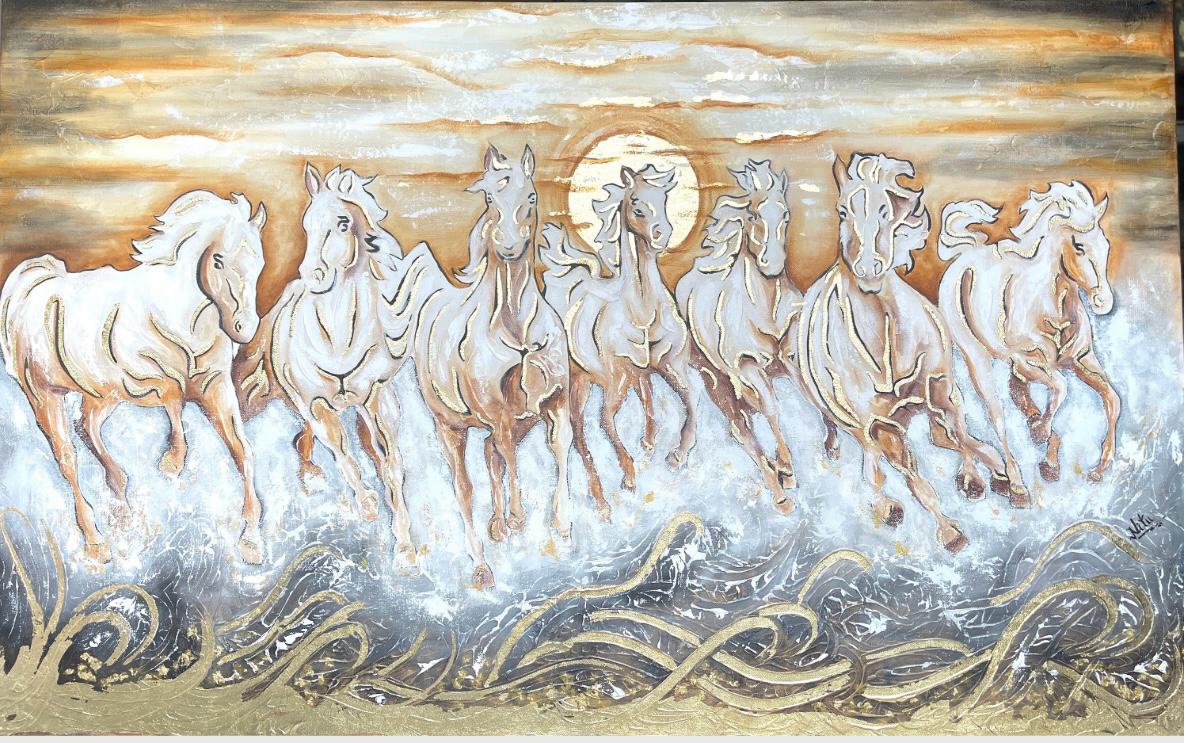 7 White Running Horses of Prosperity 