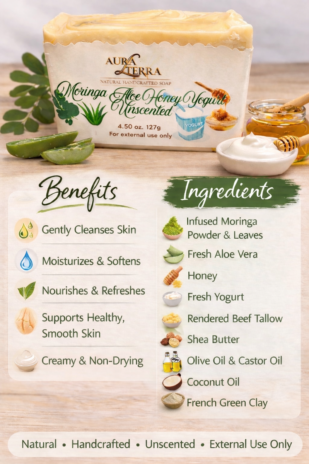 Moringa Aloe Honey Yogurt Soap