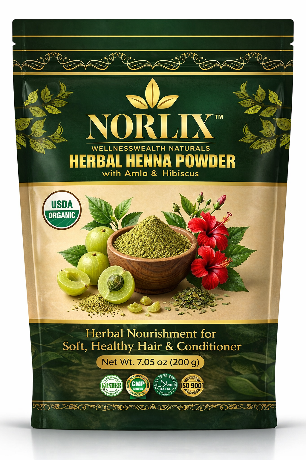NORLIX™ Organic Herbal Henna Powder with Amla & Neem