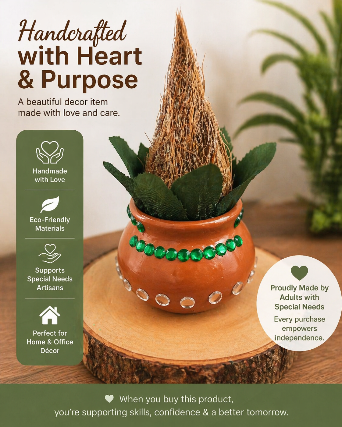 Handcrafted Decorative Kalash | Eco-Friendly Terracotta Kalash | Handmade by Adults with Special Needs | Spiritual & Home Décor Gift