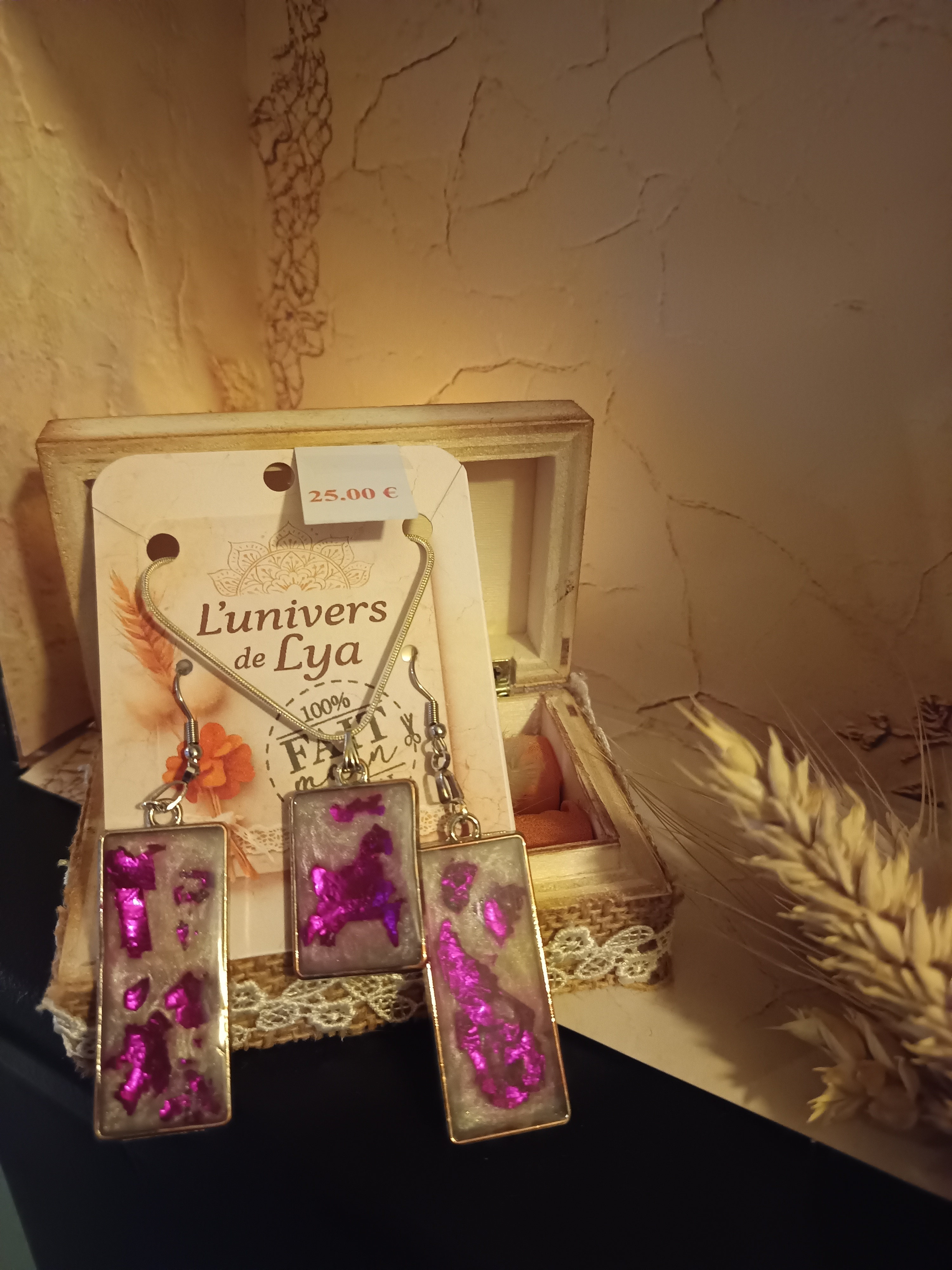 Parure collier et boucles violet métallisé – Bijou élégant fait main