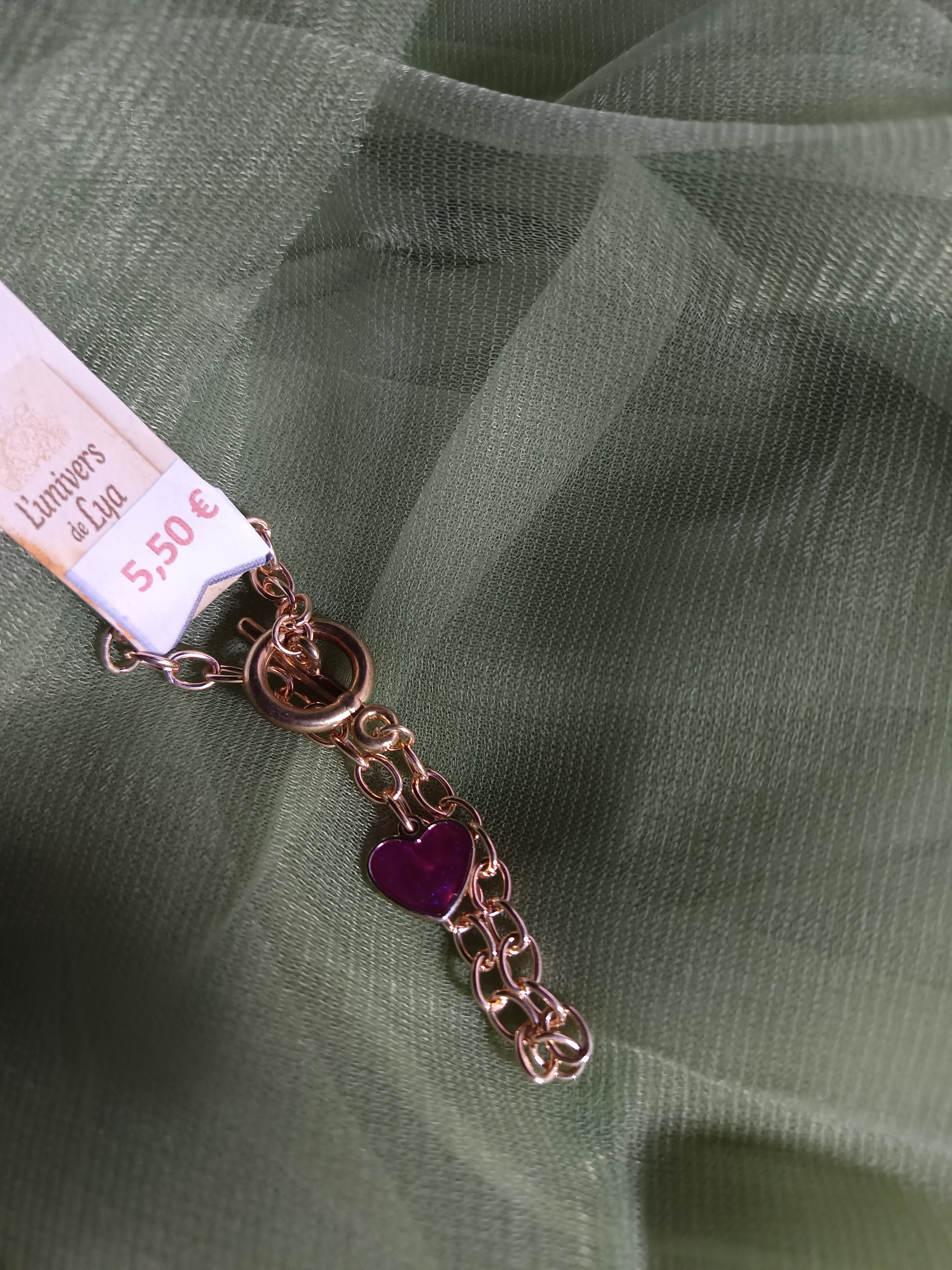 Bracelet enfant chaîne dorée cœur violet – Bijou enfant élégant