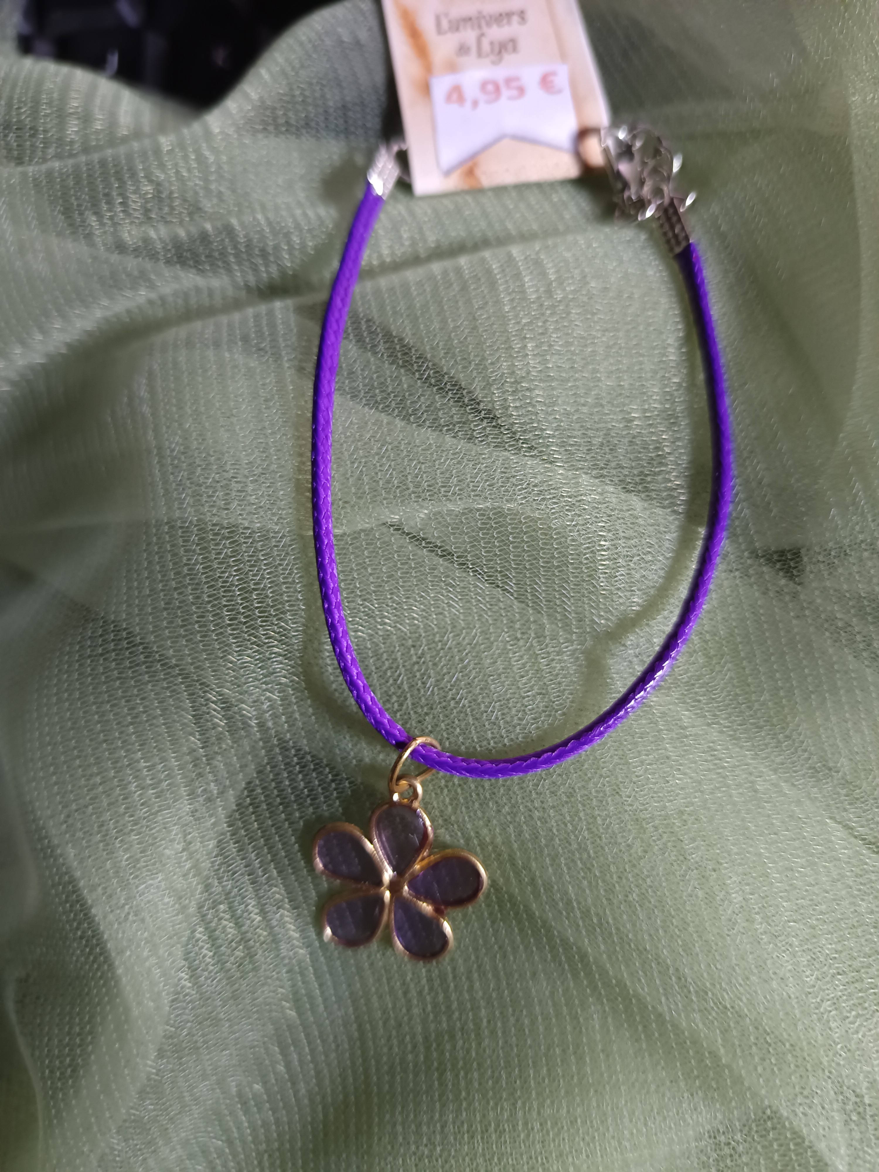 Bracelet enfant violet fleur – Bijou ajustable fille