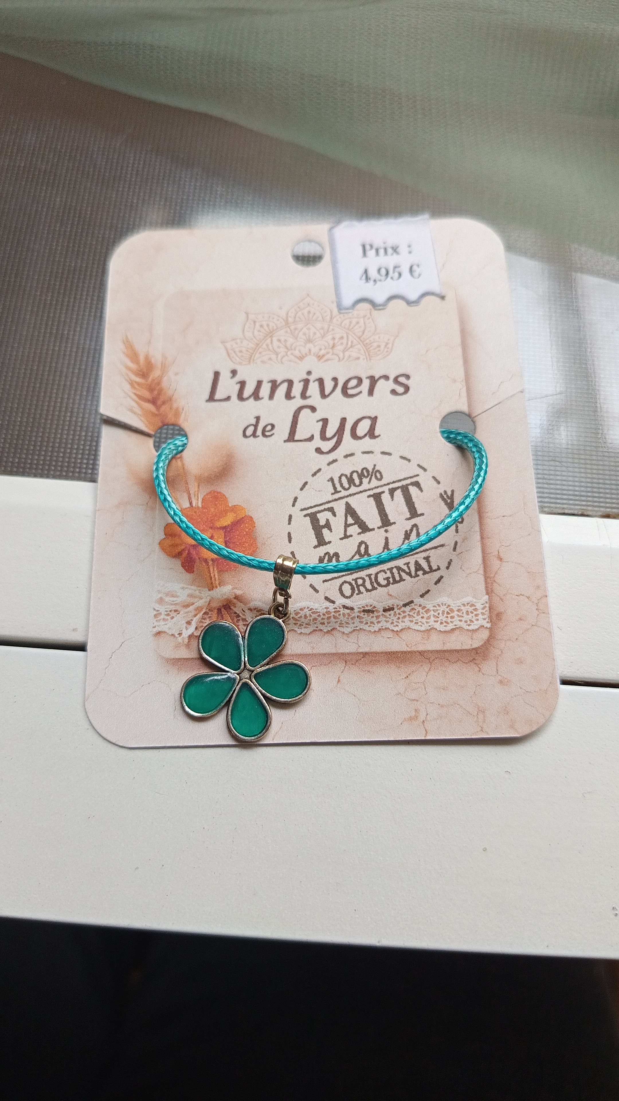 Bracelet fleur turquoiseBracelet enfant turquoise fleur verte – Bracelet coloré ajustable