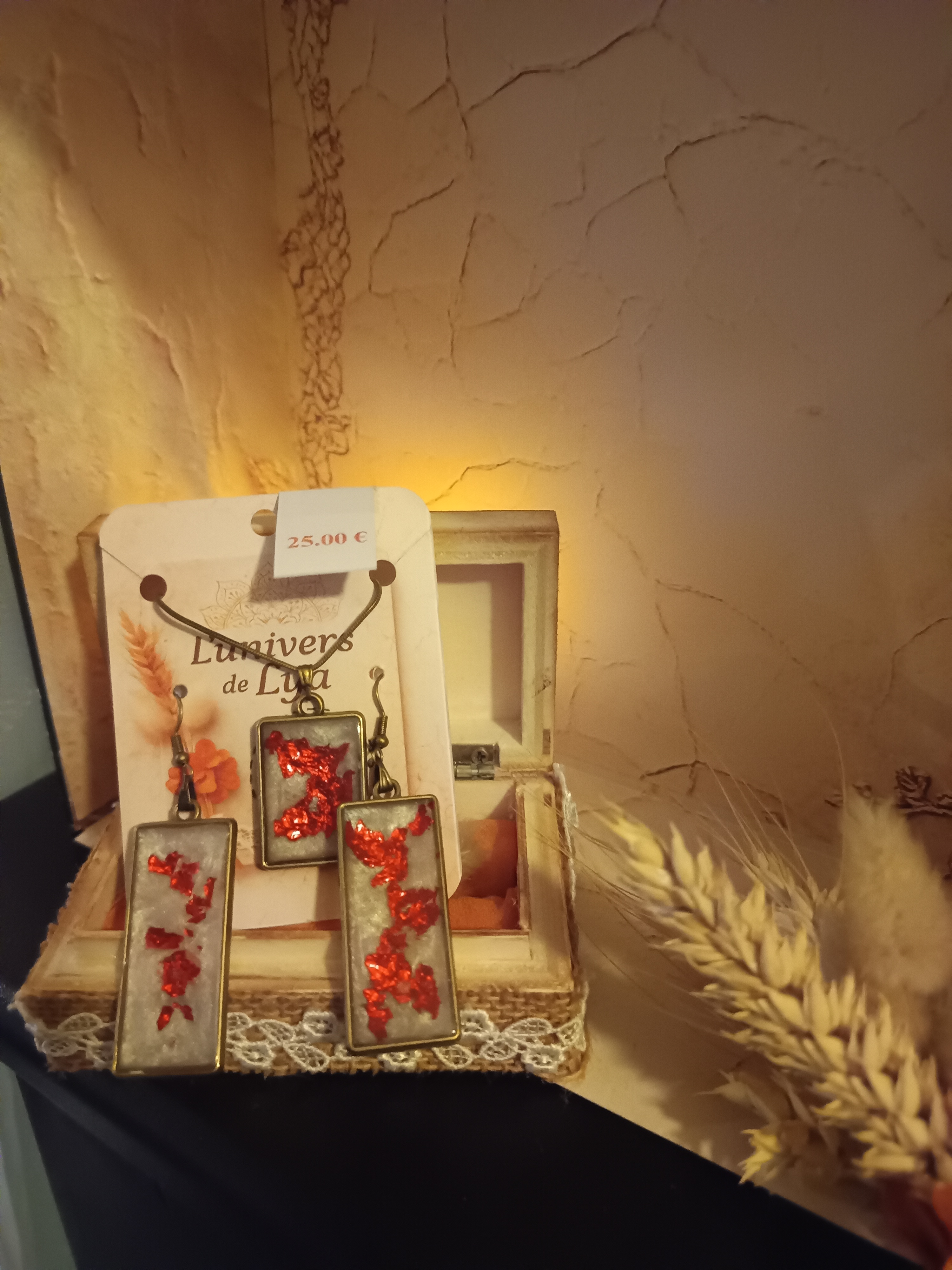 Parure collier et boucles d'oreilles rectangulaires