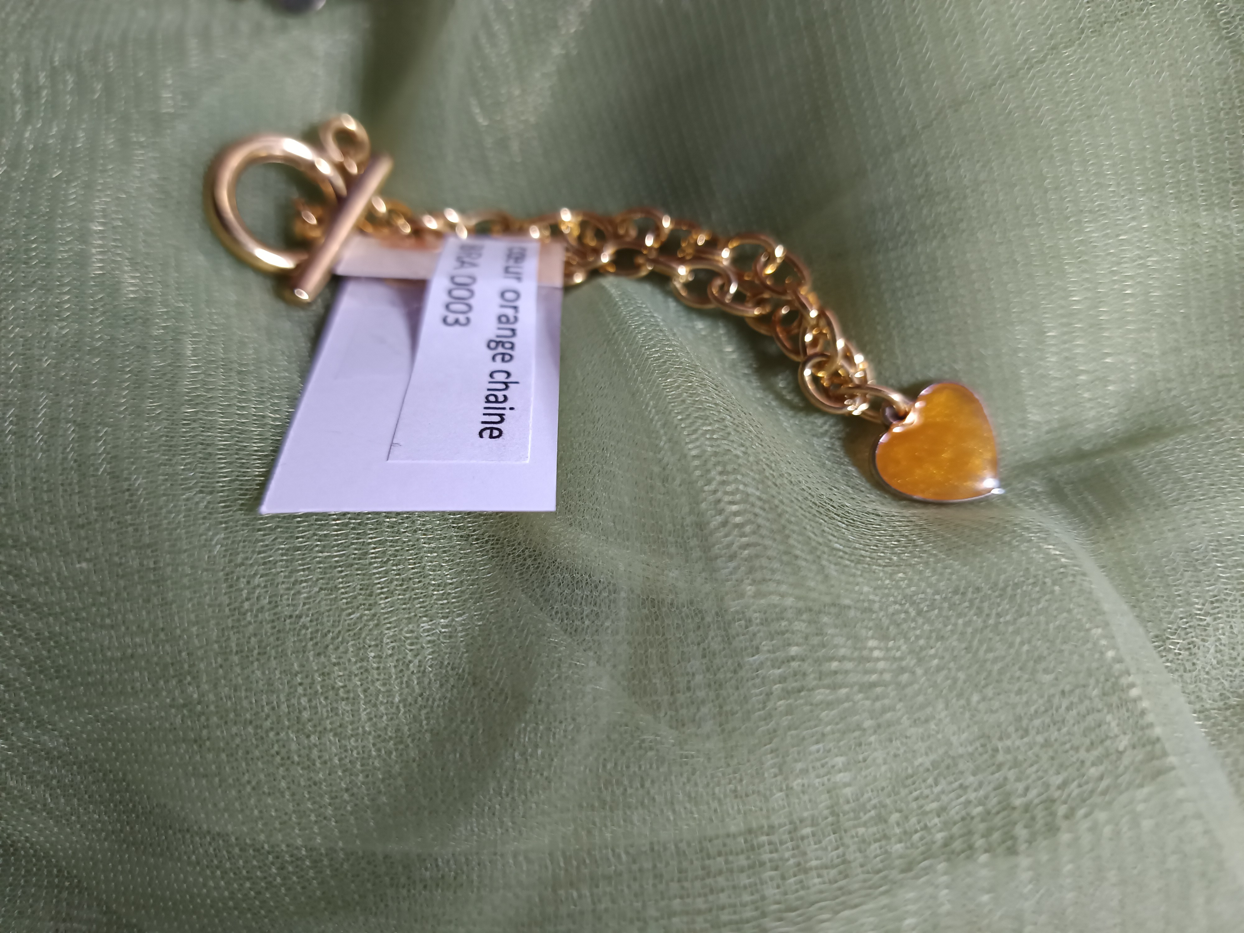 Bracelet enfant chaîne dorée cœur orange – Bijou enfant élégant