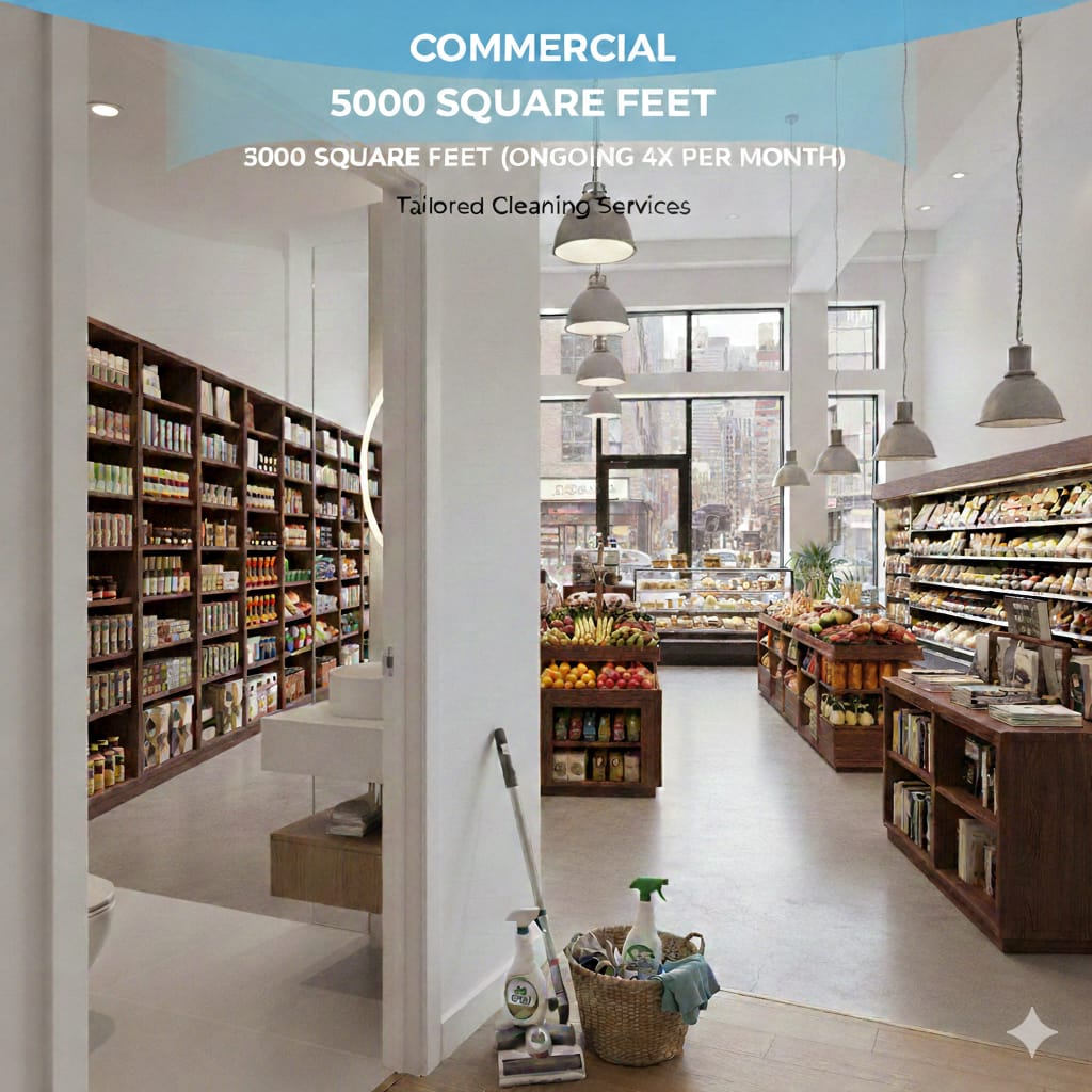 5,000 square feet (ongoing 4x per month)