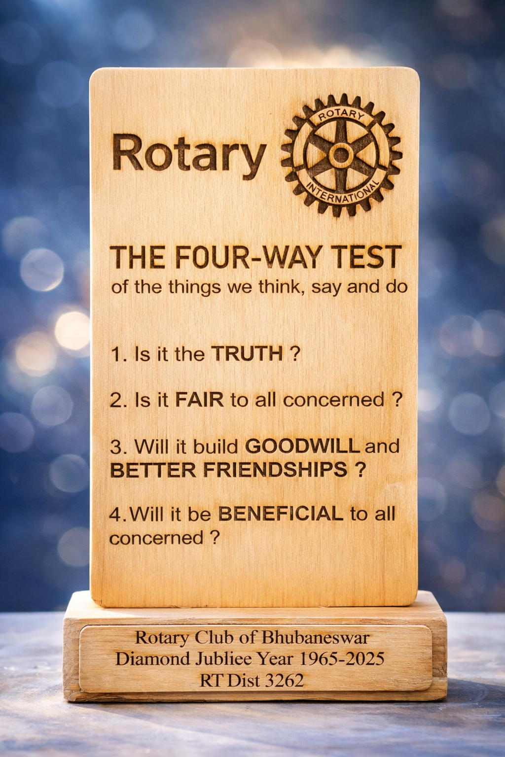 Rotary Four-Way Test Wooden Plaque