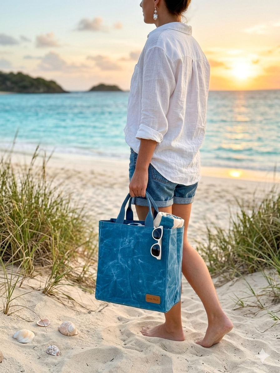 Turquiose Blue  Wax Canvas Tote Bag
