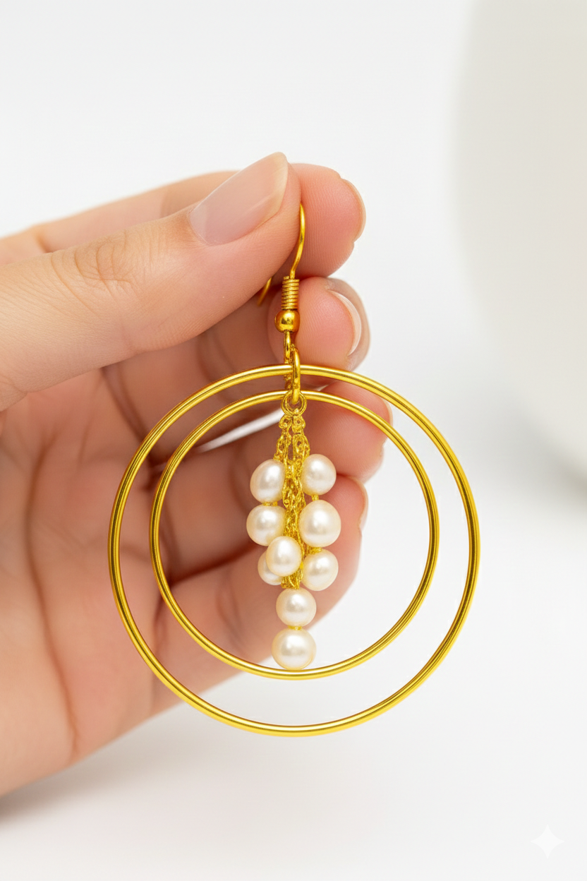 Gold Hoop Pearl Earrings