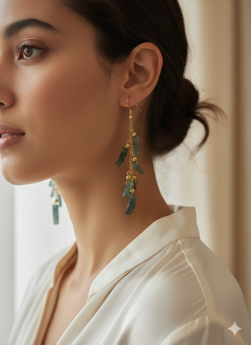 14K Gold wrap Jade Earrings