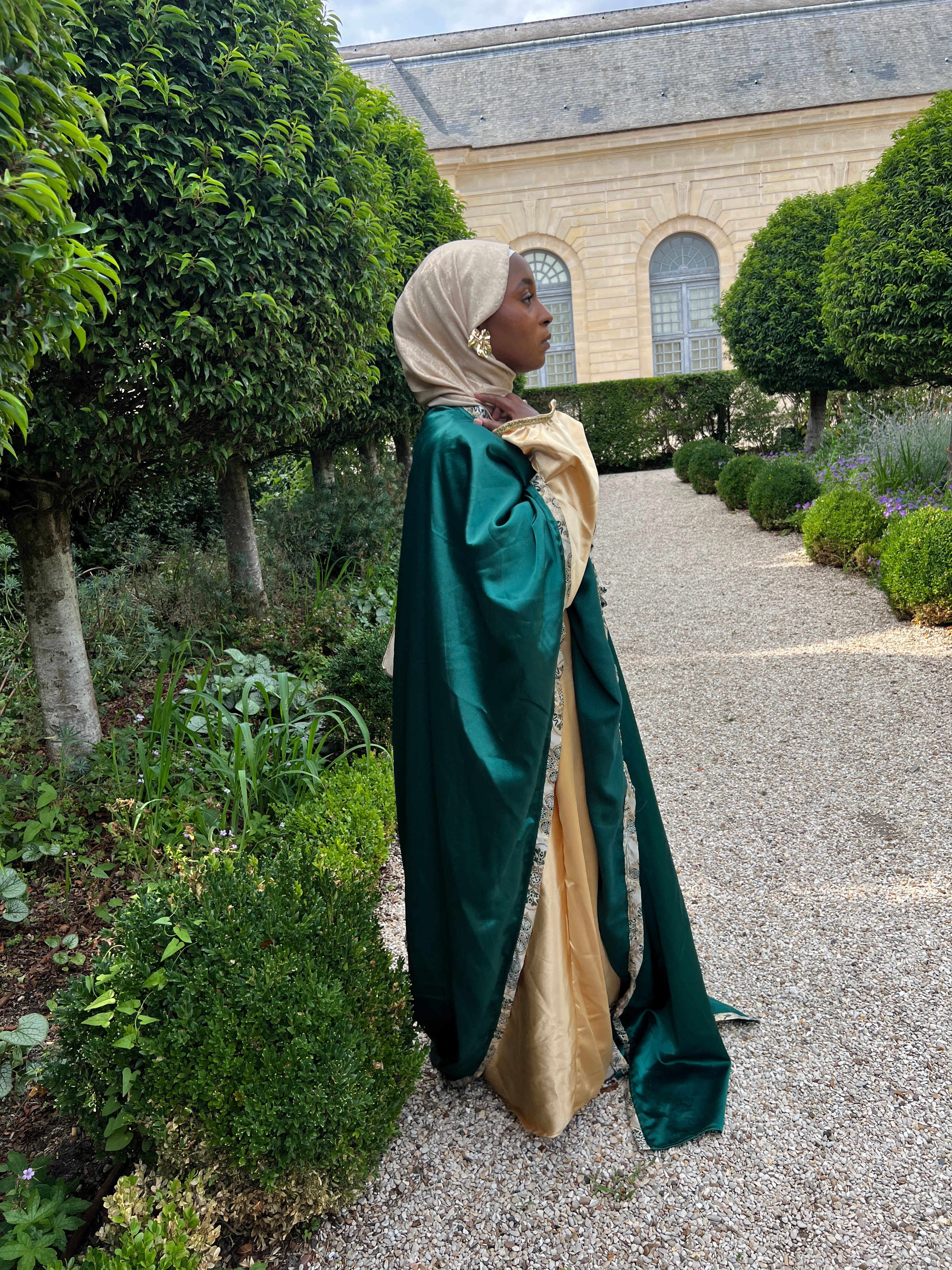 Cape Satin Brocart Verte 