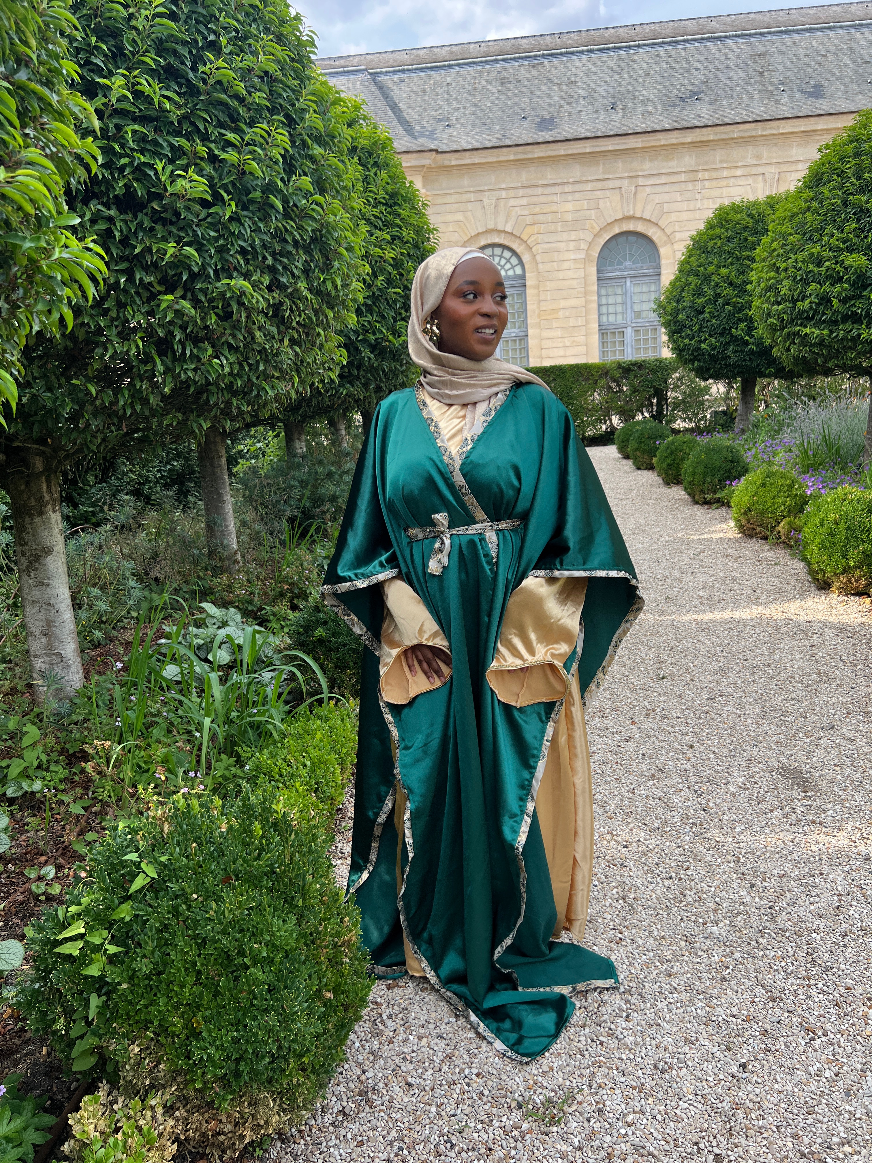 Cape Satin Brocart Verte 