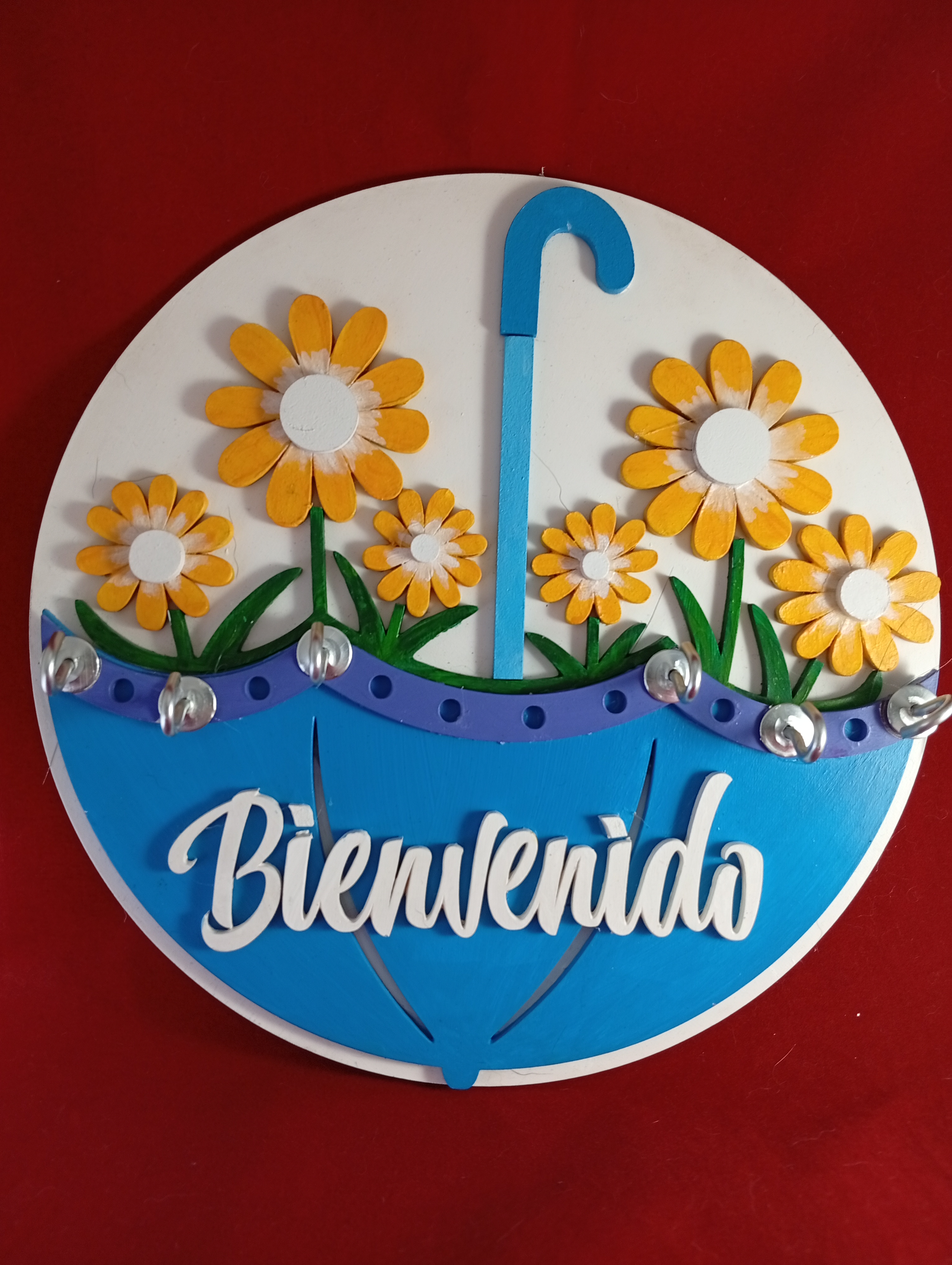 Cartel decorativo “Bienvenido” con portallaves