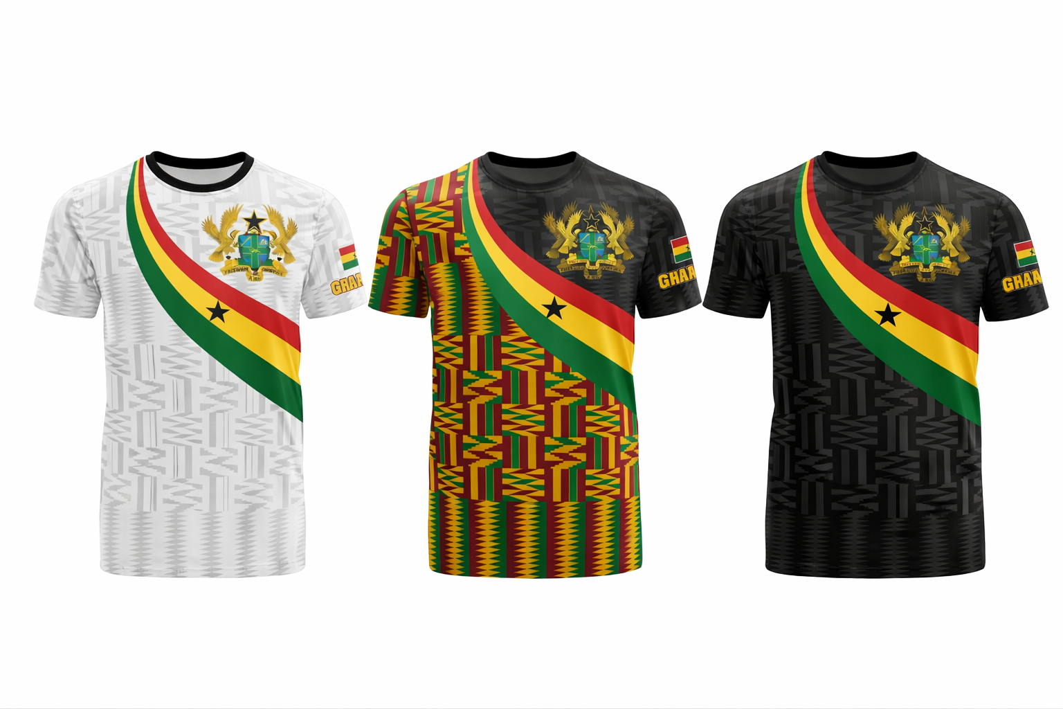 Ghana Black Star Kente Jersey- All Variants - Coloured, White, Black