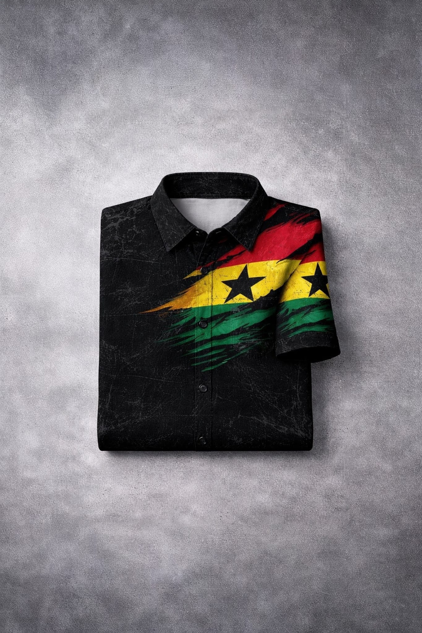 1957 Ghana Independence Flag Brushstroke Shirt for Men – Matte Black Finish