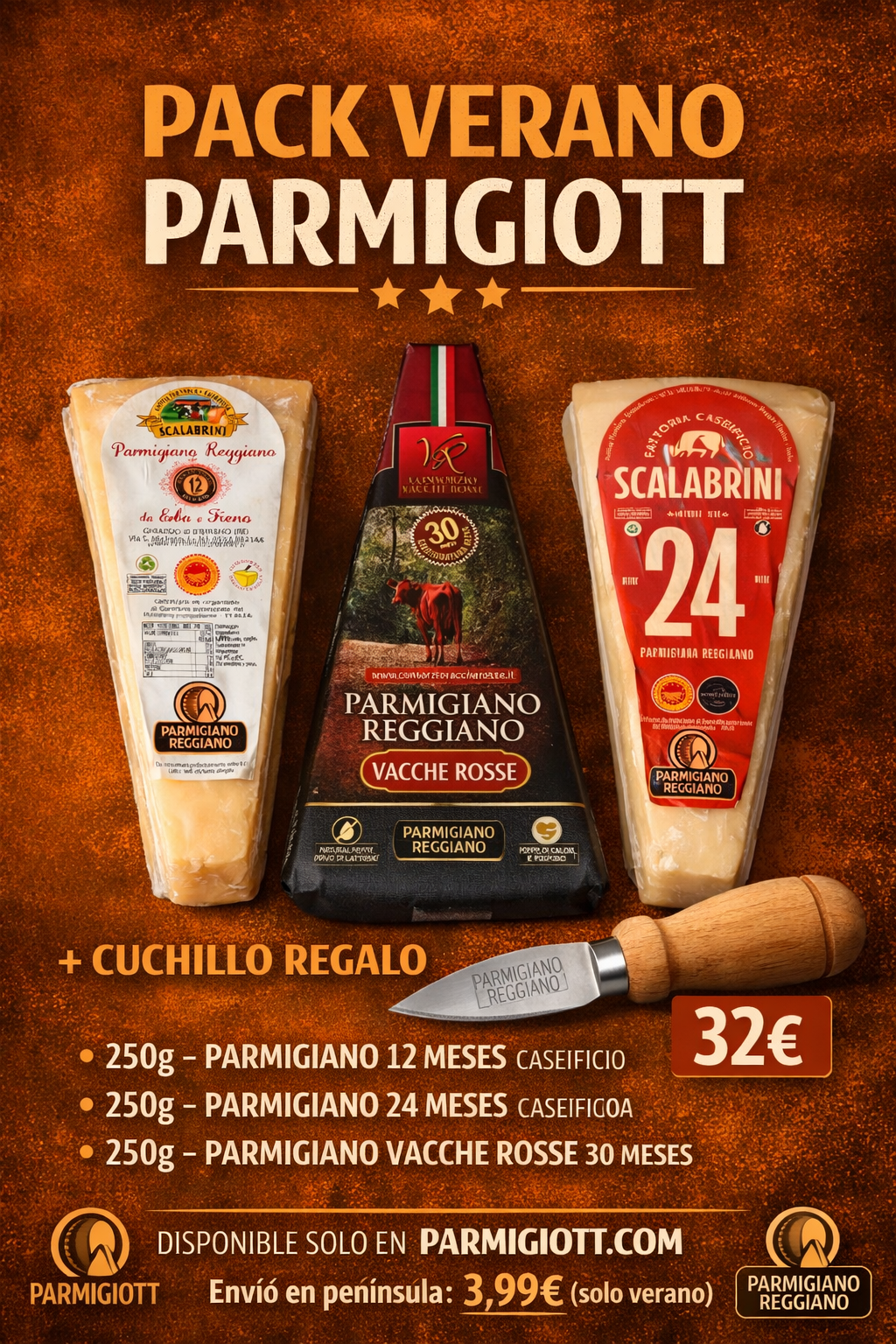 PACK DEGUSTACIÓN PARMIGIOTT + CUCHILLO REGALO