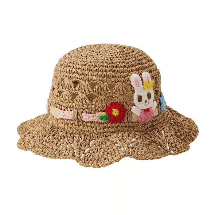 Usako Bunny & Floral Artisanal Straw-Style Sun Hat