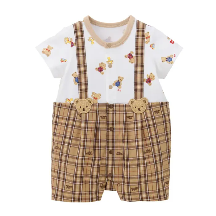 Miki House Bear & Checkered Suspender-Style Shortall
