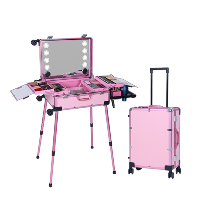 Professional Rolling cosmetic case,Lamp Trolley Makeup Case,Large Capacity Makeup Tool Box