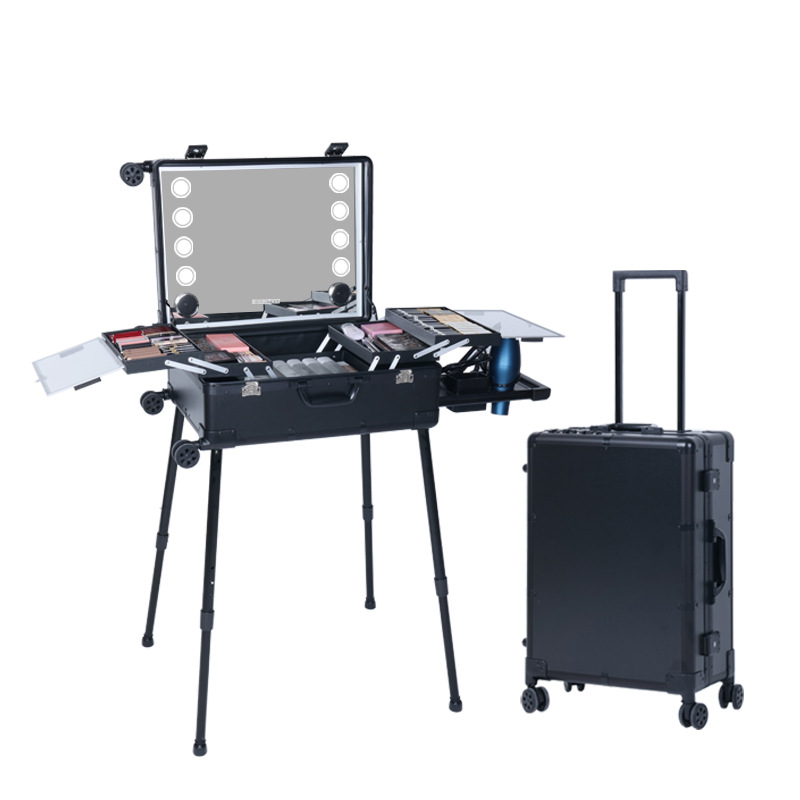 Professional Rolling cosmetic case,Lamp Trolley Makeup Case,Large Capacity Makeup Tool Box
