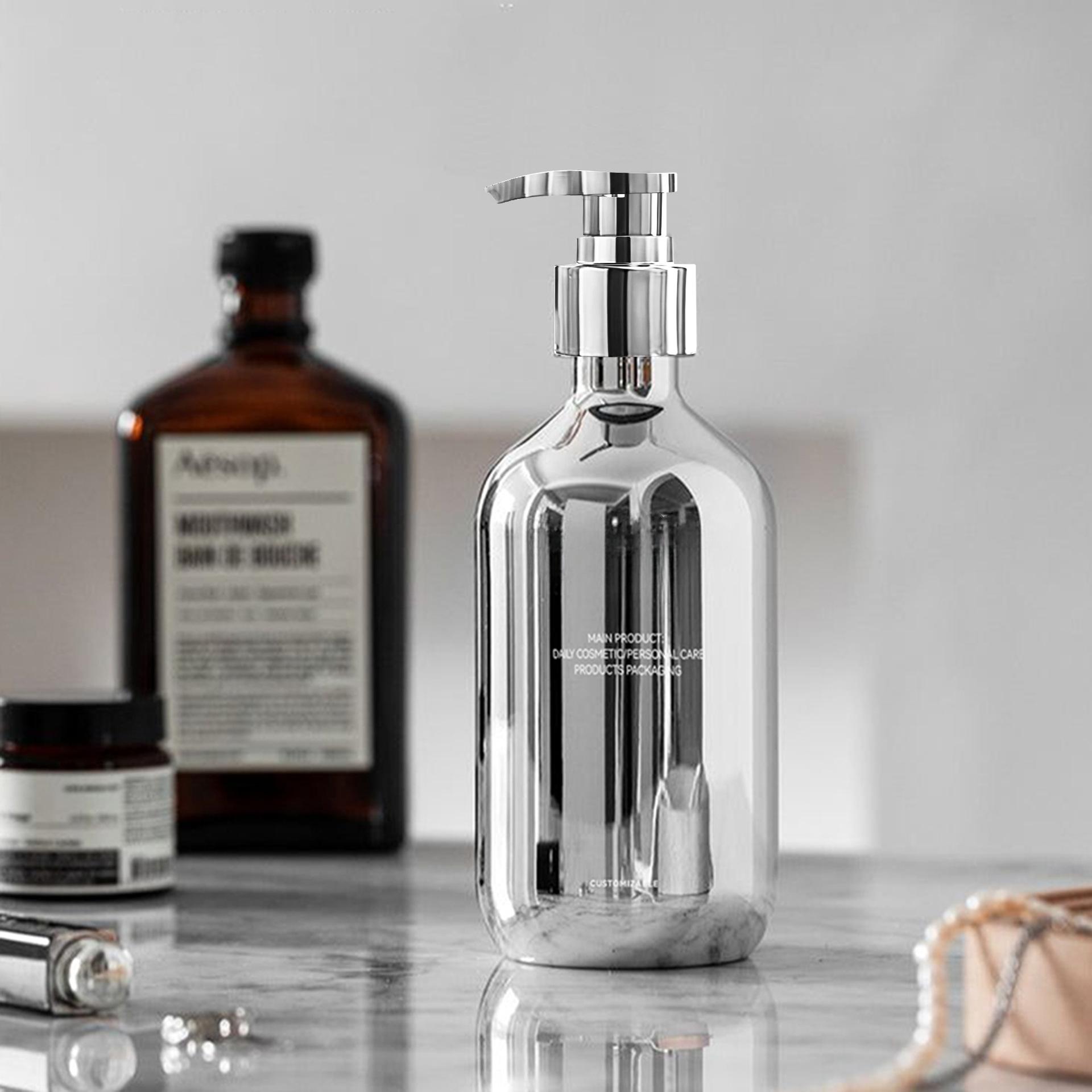 Customization electroplated UV hampoo bottle, high quality press type  body wash bottle