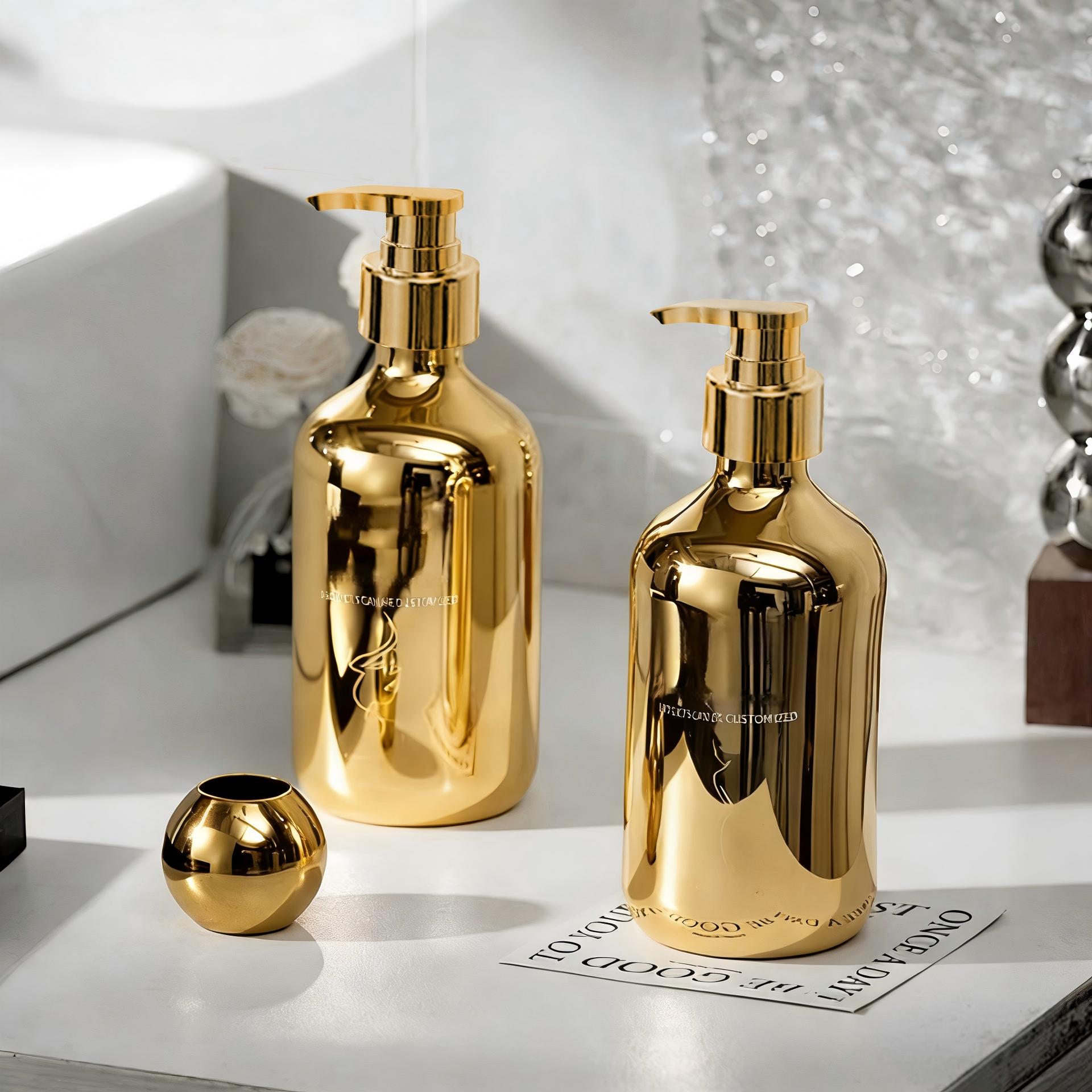 Customization electroplated UV hampoo bottle, high quality press type  body wash bottle