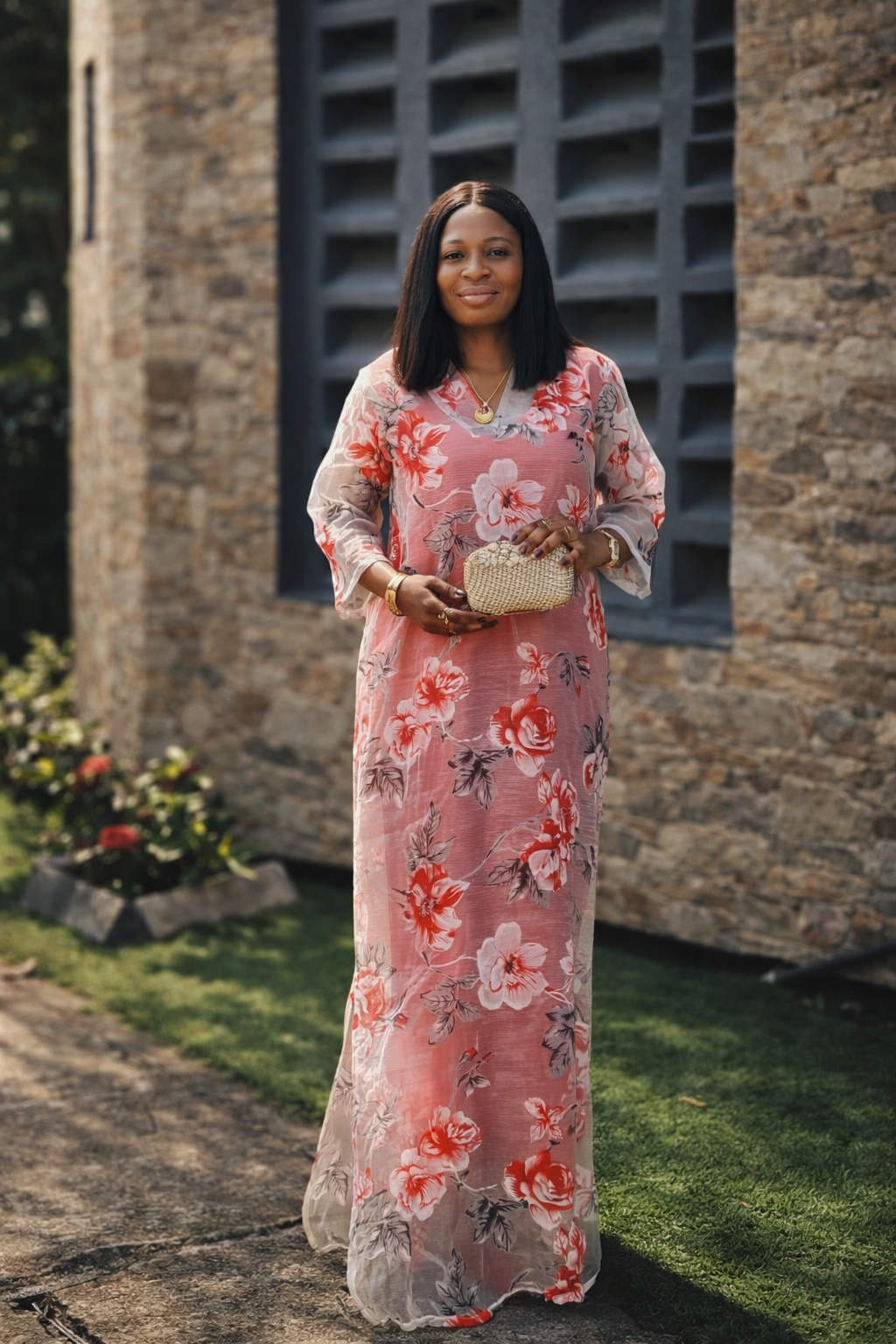 Floral Organza Red Dress with inner