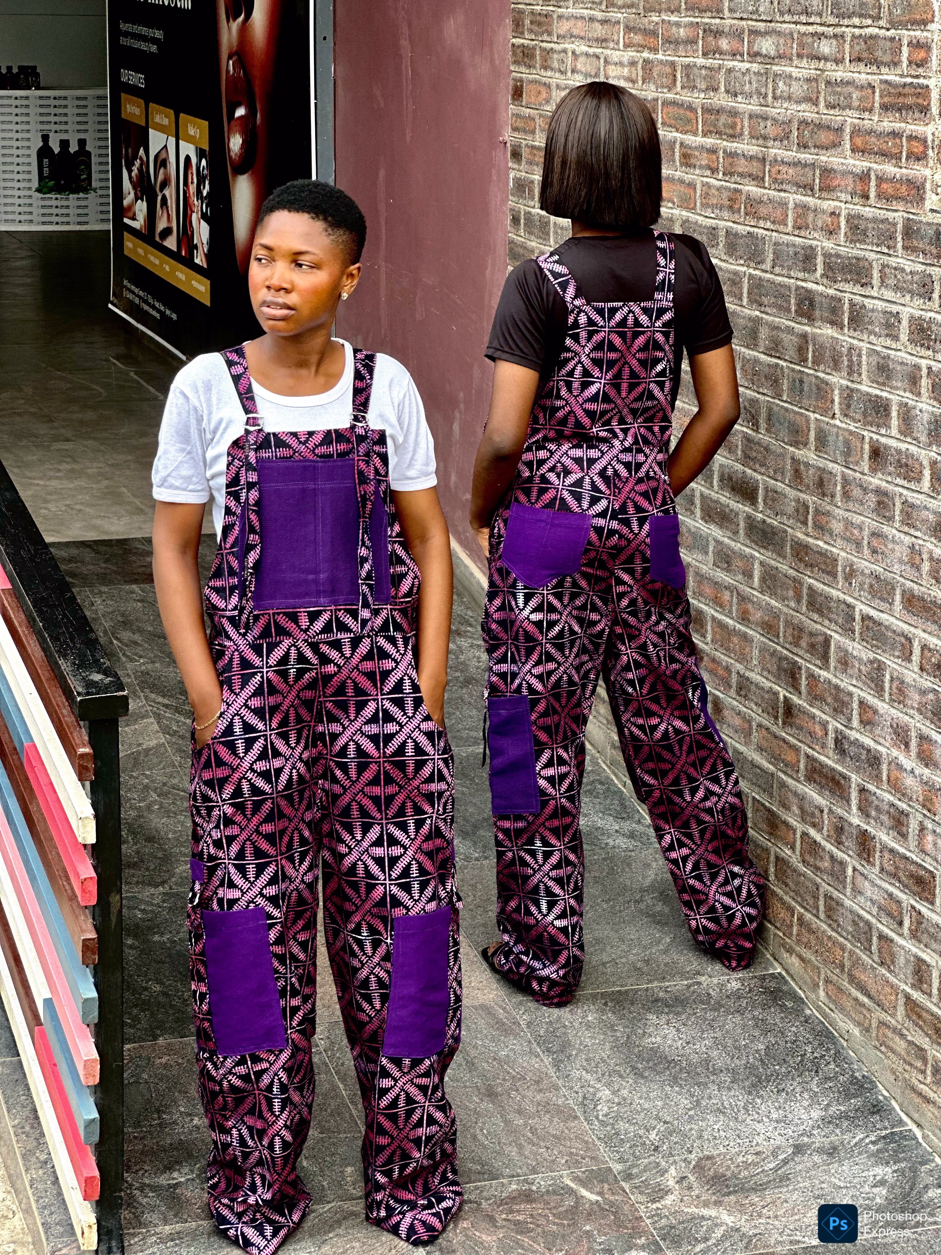 Purple Geometric Print Dungarees