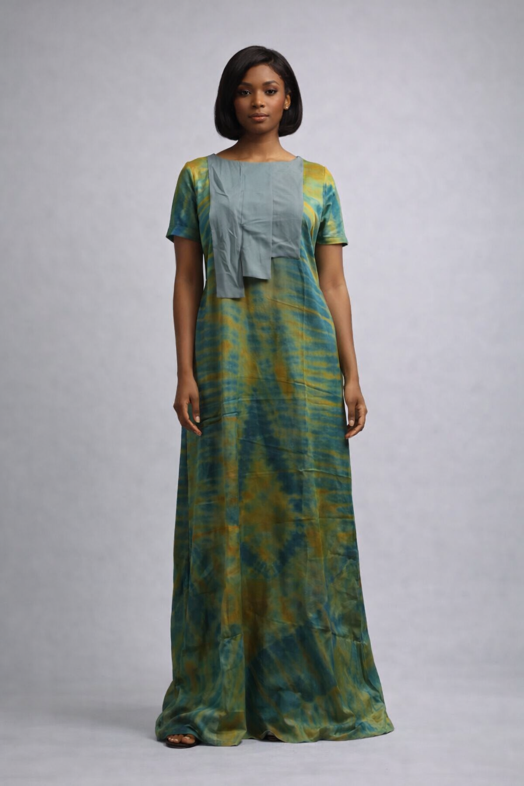 Silk Adire and Chiffon Gown