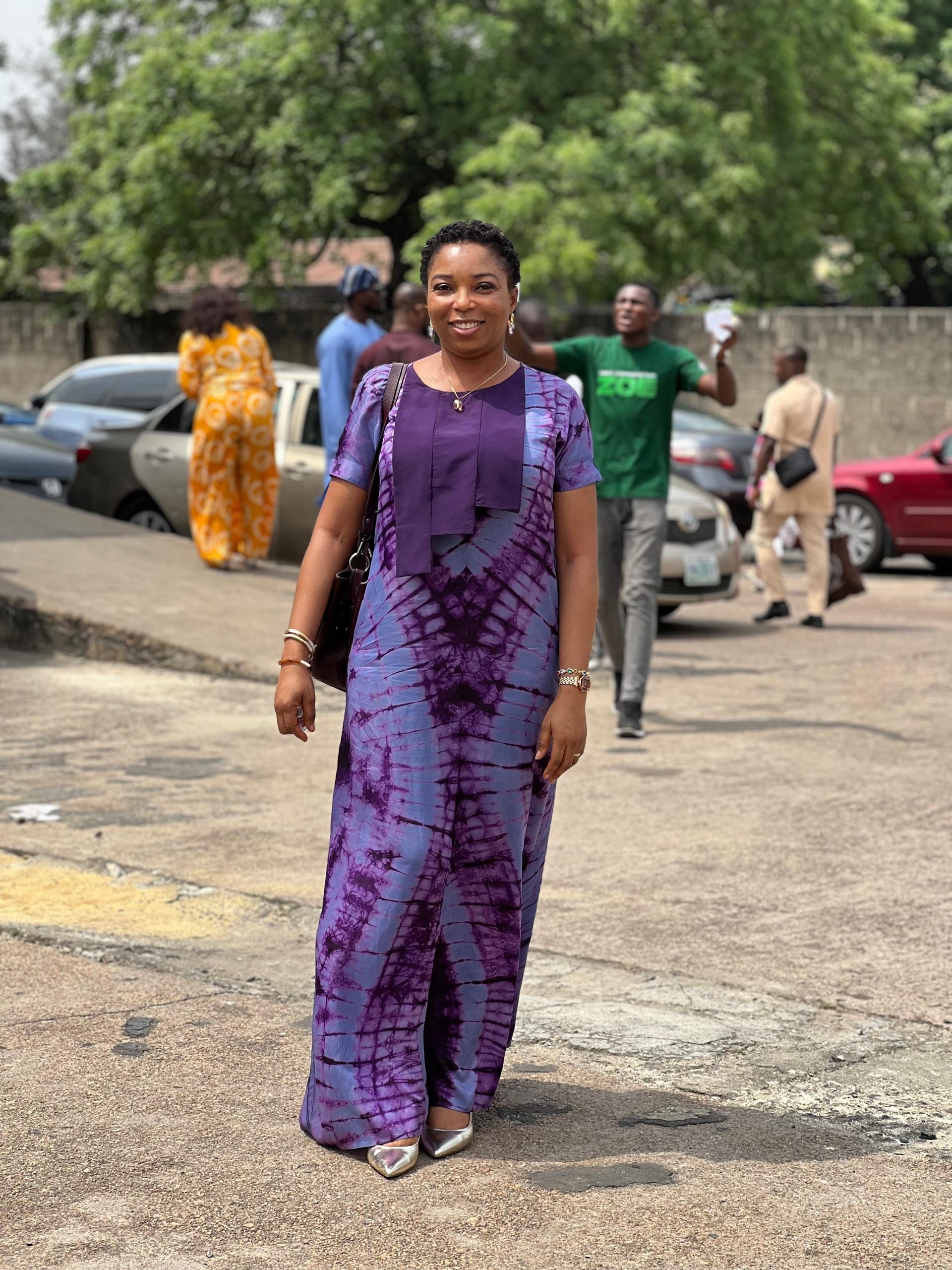 Silk Adire and Chiffon Gown