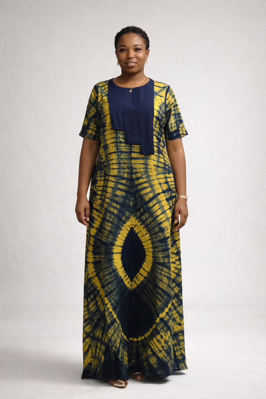Silk Adire and Chiffon Gown