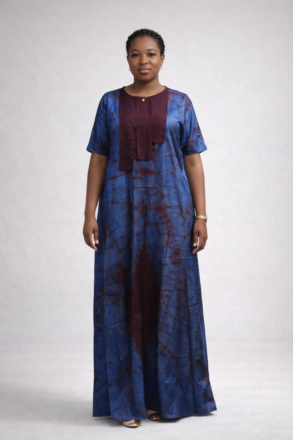 Silk Adire and Chiffon Gown