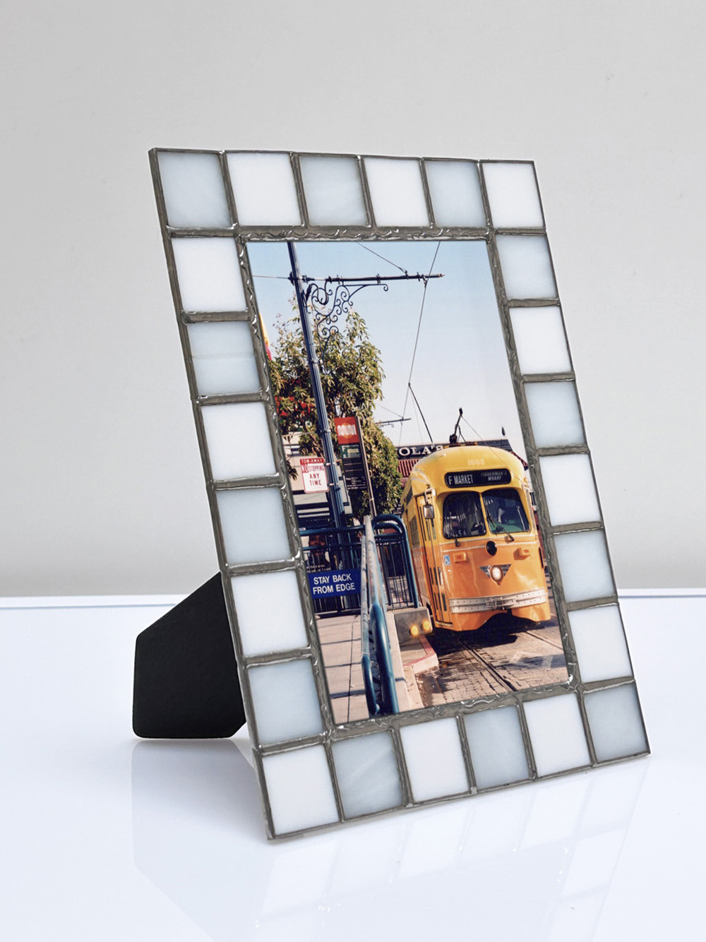 White on White Stained Glass Photo Frame