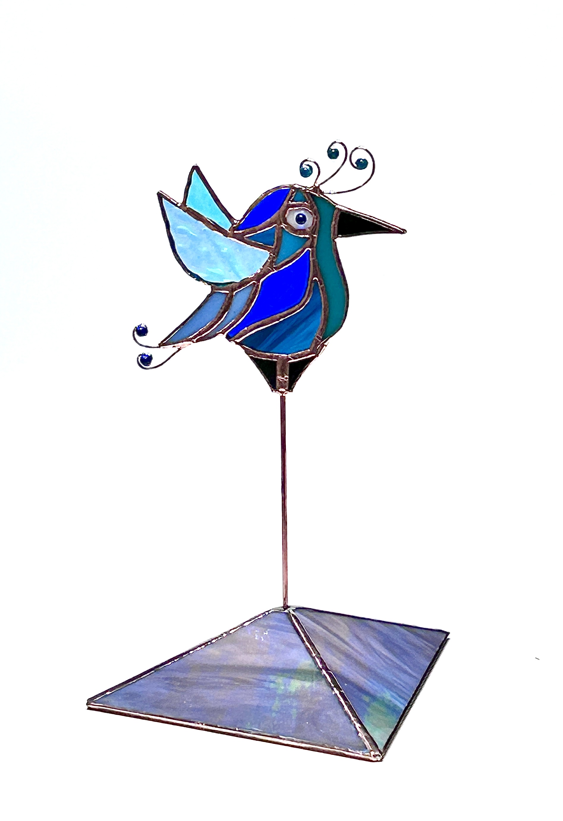 Stained Glass Blue Bird Sculpture