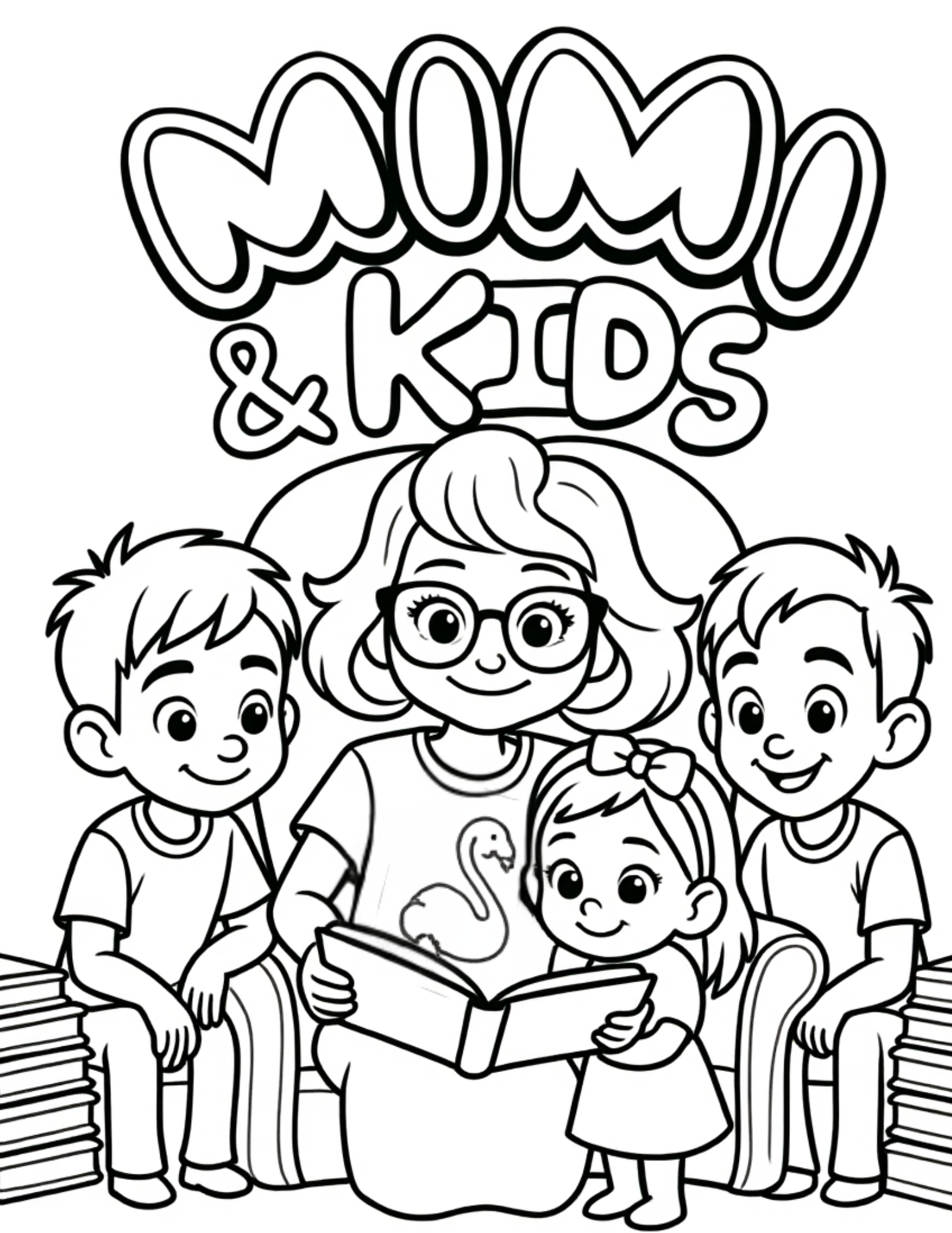 Mimi & Kids Coloring Page
