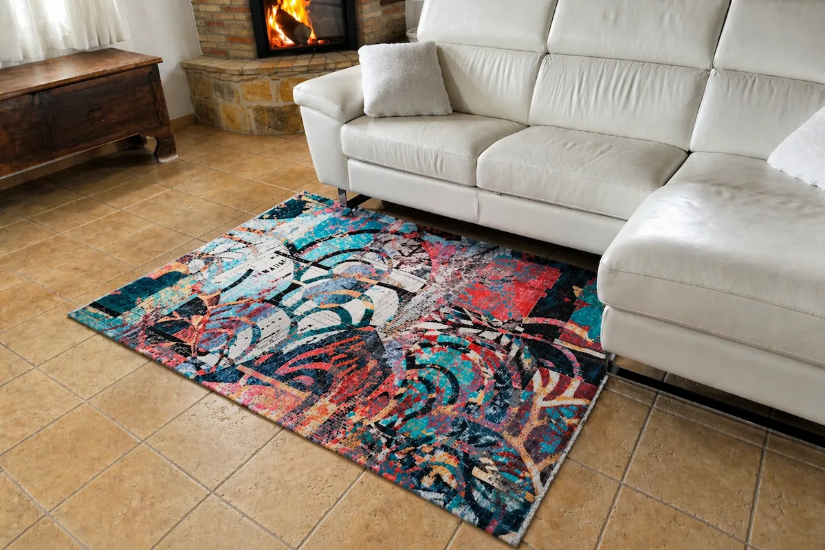 Tappeto Moderno Astratto Multicolore 150x230 cm Lavabile Antiscivolo Cotone Riciclato