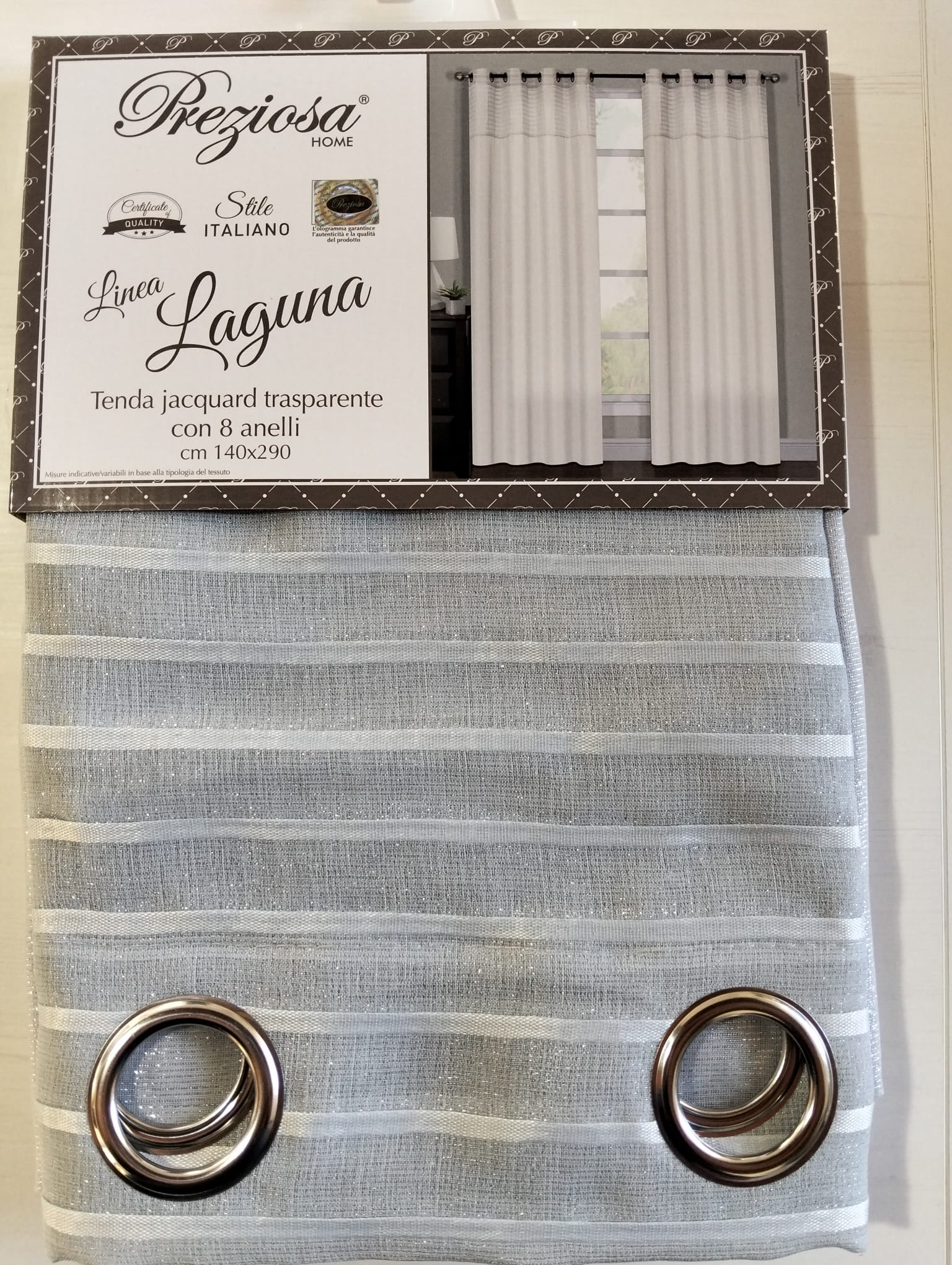 Tenda jacquard Laguna con anelli 140x290 per soggiorno, camera e cucina