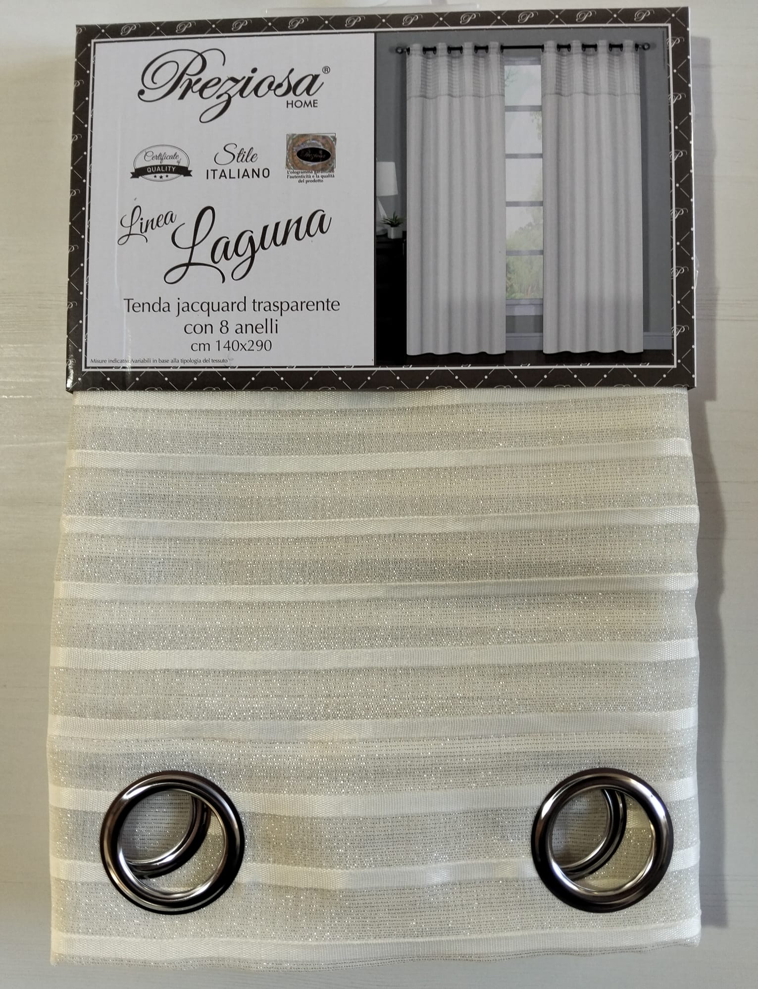 Tenda jacquard Laguna con anelli 140x290 per soggiorno, camera e cucina