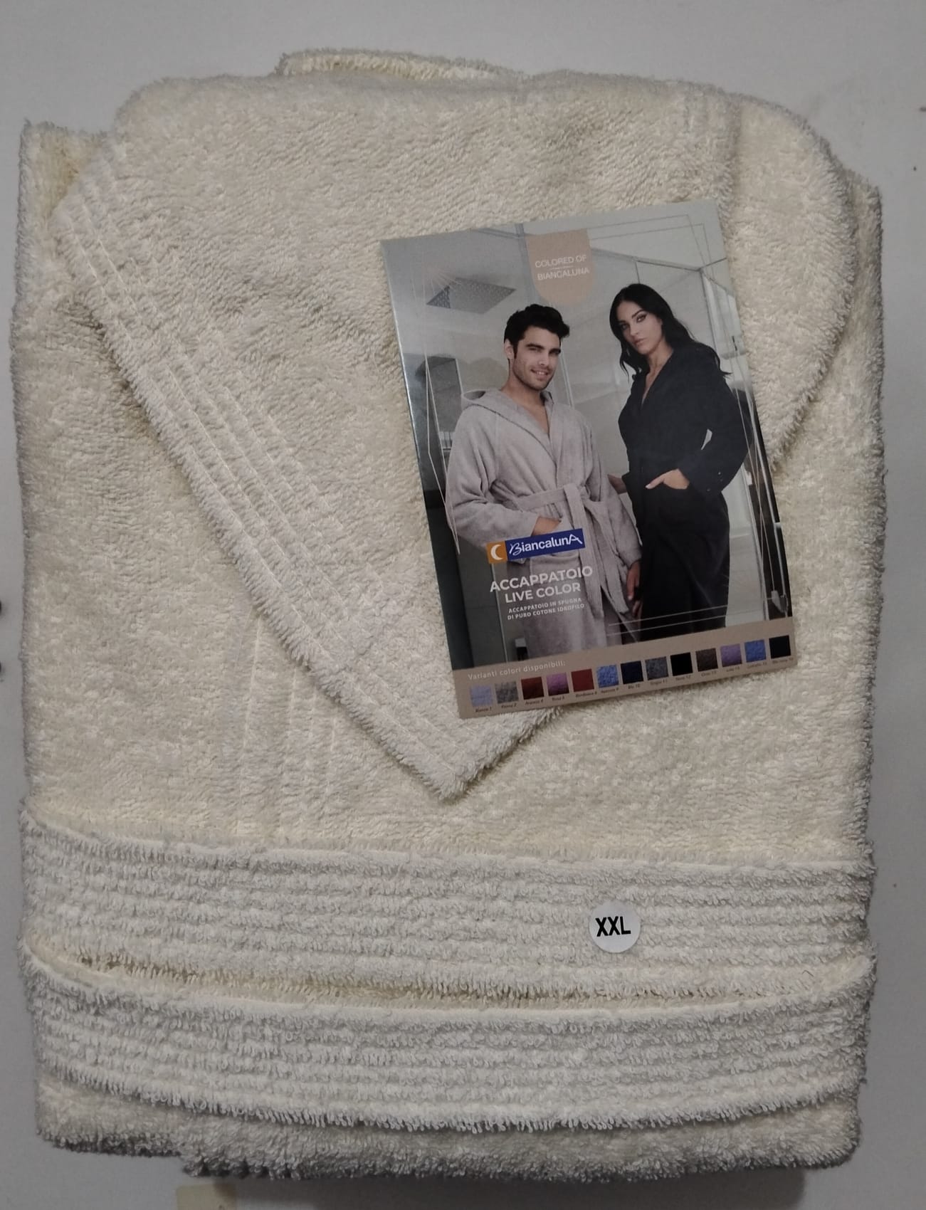 Accappatoio Unisex Biancaluna Live Color in Spugna di Puro Cotone Idrofilo con Cappuccio