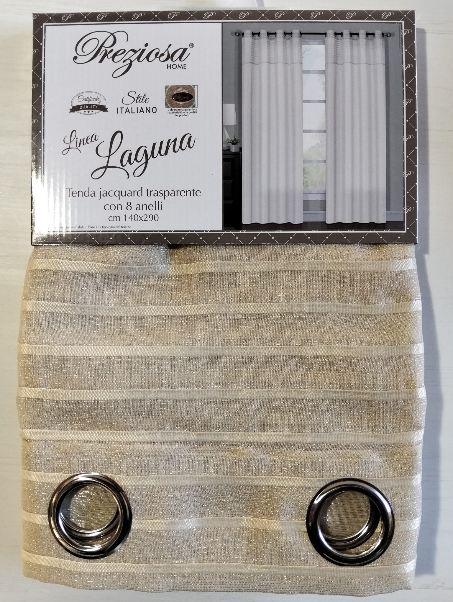 Tenda jacquard Laguna con anelli 140x290 per soggiorno, camera e cucina