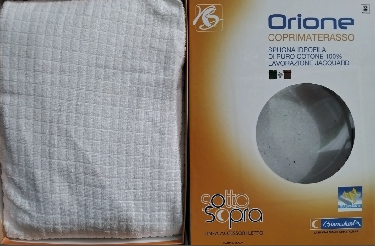 Coprimaterasso matrimoniale Biancaluna Orione in Spugna 100% Cotone Jacquard Traspirante Made in Italy
